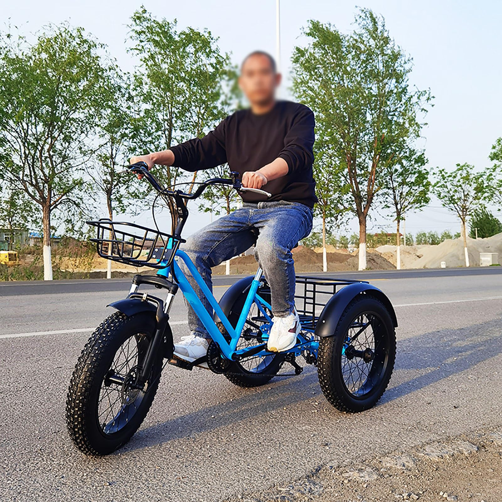 Triciclo De Ruedas Anchas De 7 Velocidades, Bicicleta De Crucero De Tres Ruedas De 20″, Capacidad De Carga De 200 kg, para Paseos Diarios, Compras Y Transporte De Carga Black
