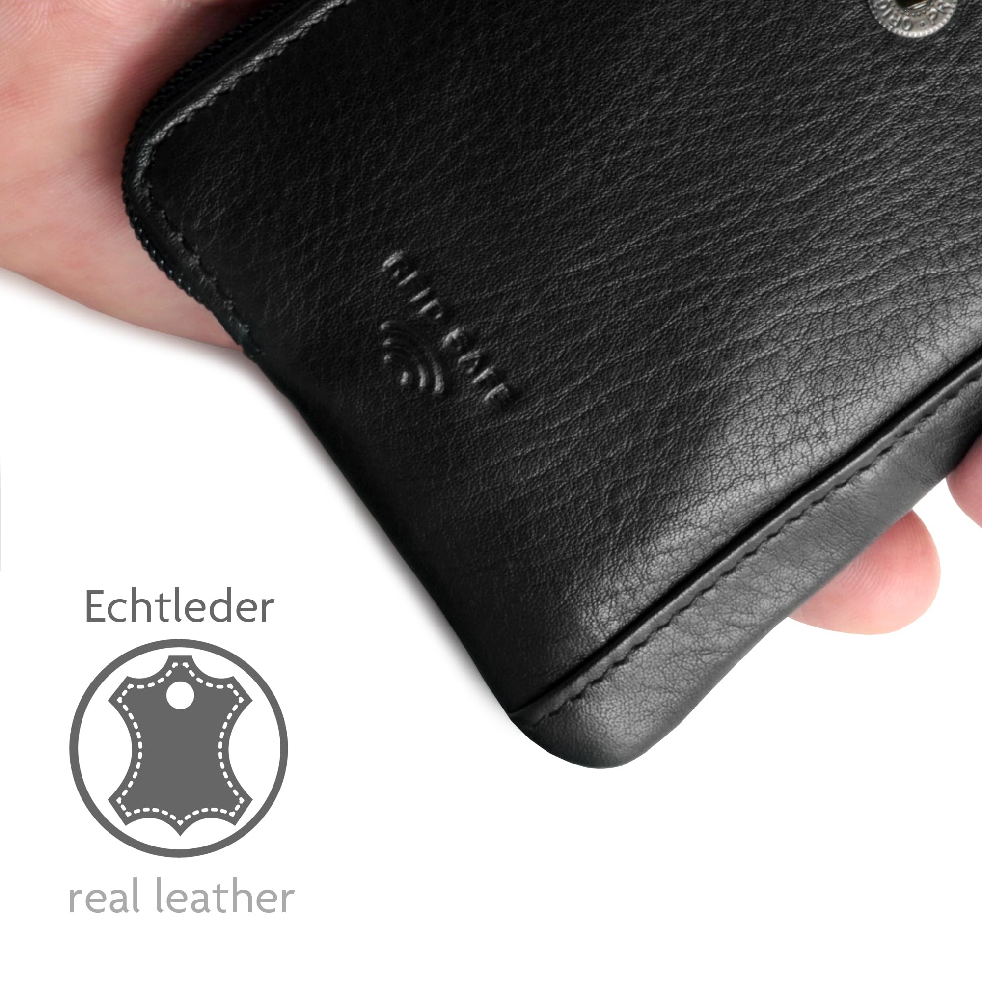 Fa.Volmer Etui na klucze 2 przegródki | plus 4 zewnętrzne przegródki na karty z ochroną RFID | prawdziwa skóra | w zestawie pudełko prezentowe | model: Keytcher