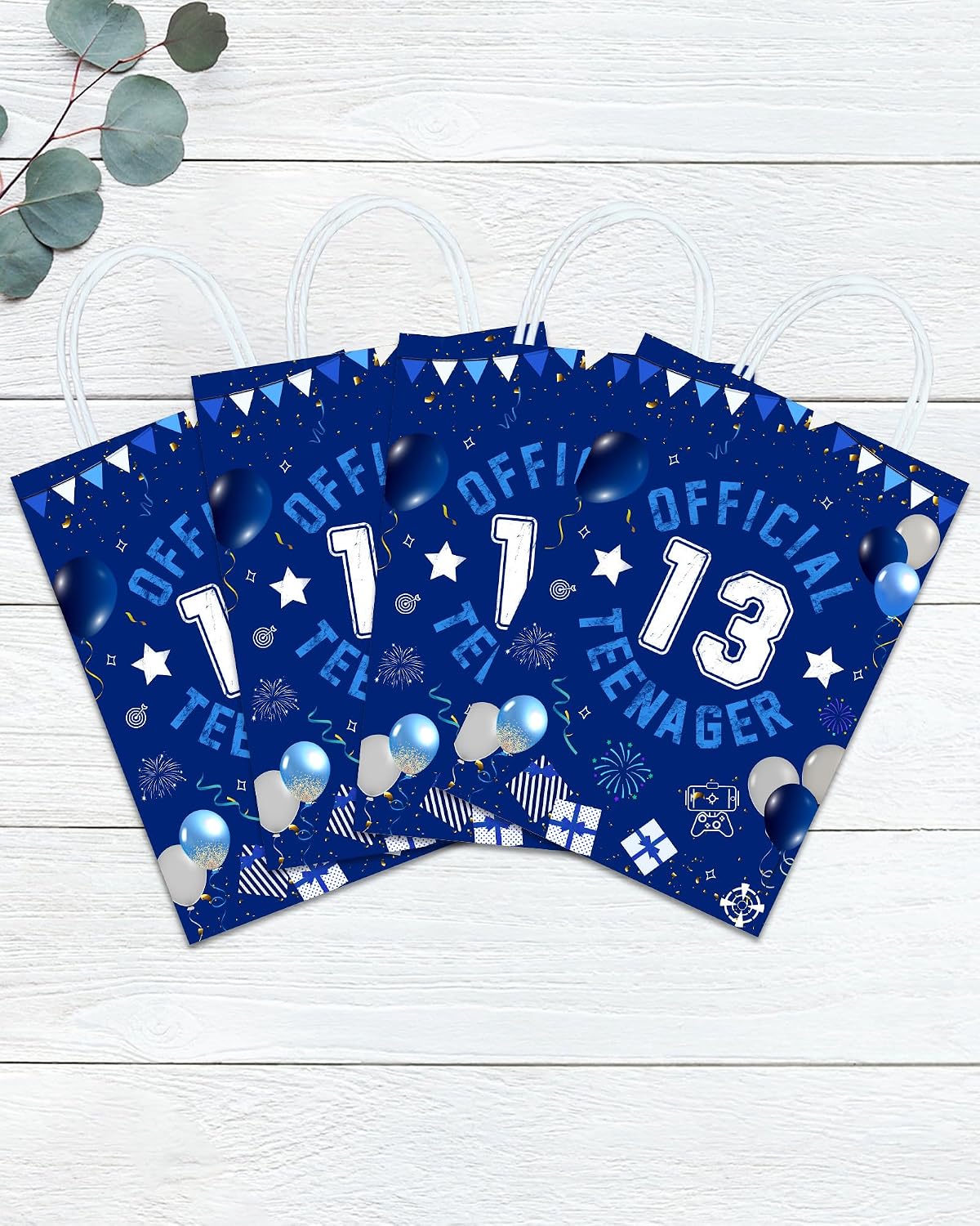 13th Birthday Decorations for Boys - 16 Pcs Gift Bags for Official Teenager Decorations - Blue Party Favor Bags for 13 Year Old Boy Birthday, Officially a Teenager Party image 2