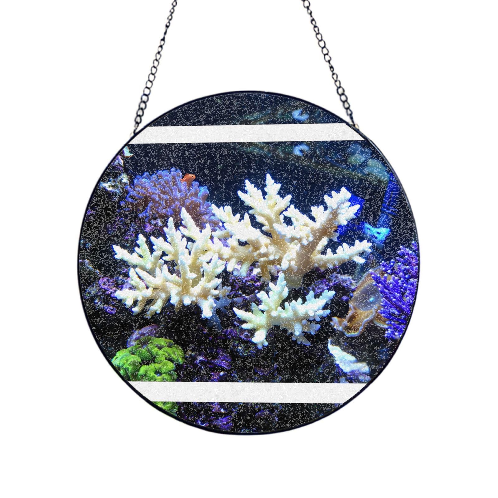 Phayah White Coral Print Stained Glass Window Hanging Sun Catchers Decoration Mother'S Day Birthday Gifts For Home Garden Porch 10in（25cm）