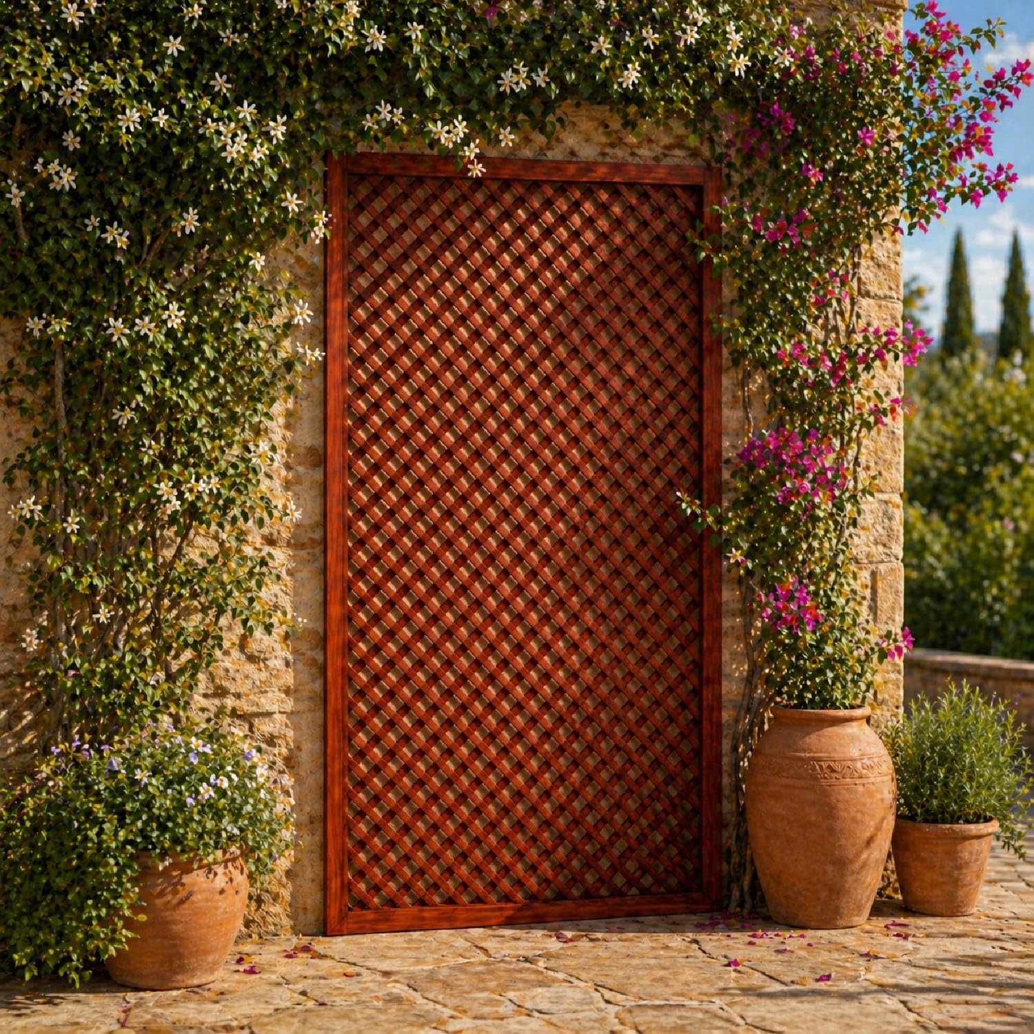 Traliccio Divisorio In Legno Di Pino Per Giardino Balcone E Terrazza Pannello Grigliato Per Piante Rampicanti Privacy Outdoor Design Decorativo 90 x 183 Cm Legno Scuro