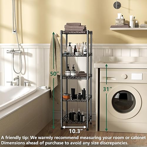 Miniatura 5 de GIOTORENT Unidades de Estantería Metálica de Pie de 5 Niveles, Estante de Alambre de Altura Ajustable Rack de Exhibición para Lavandería Baño Cocina