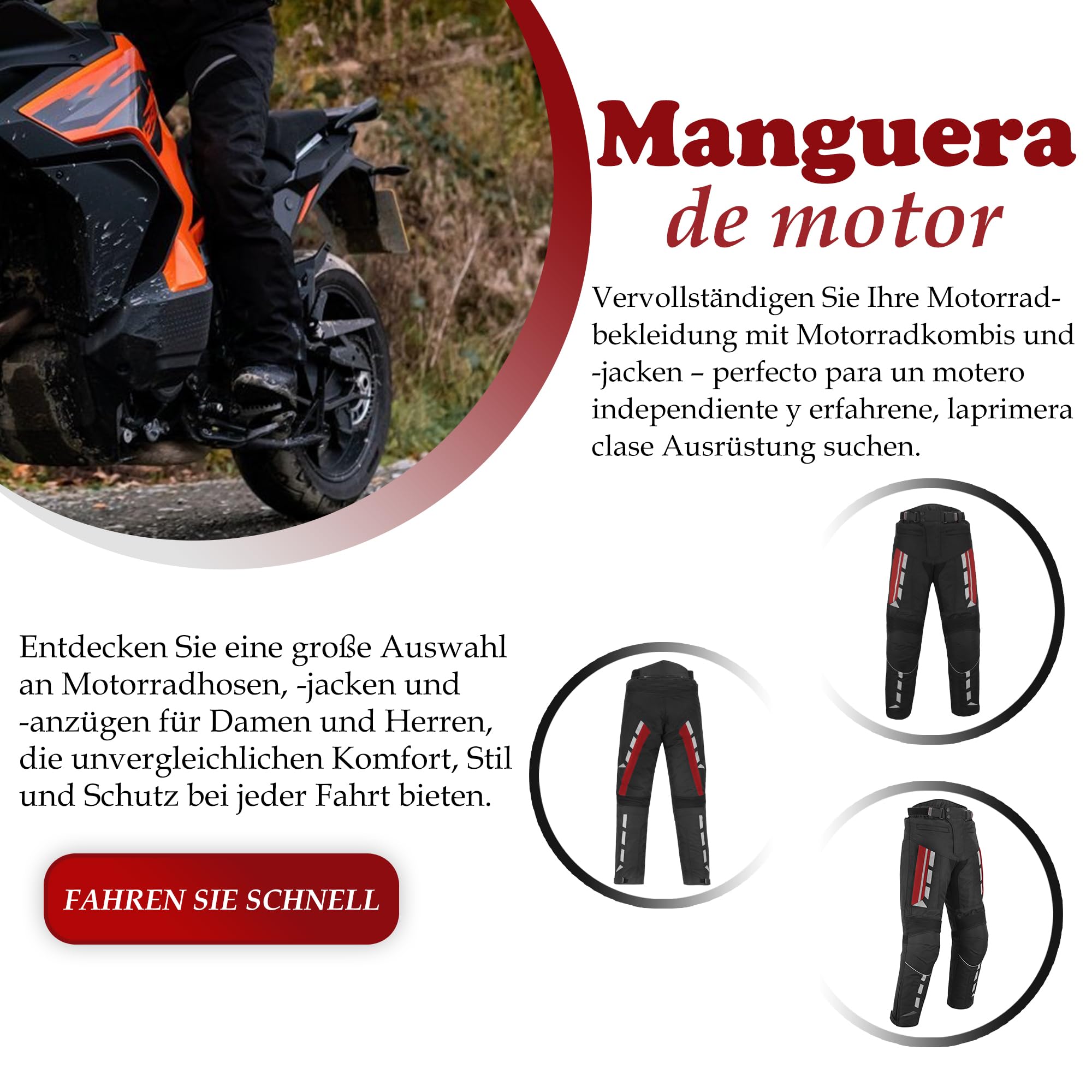 Motorradhose für Herren mit Protektoren, Motorradhose aus Cordura, wasserdicht, mit Schutz an Hüften und Knien, CE-zertifizierte Rüstung