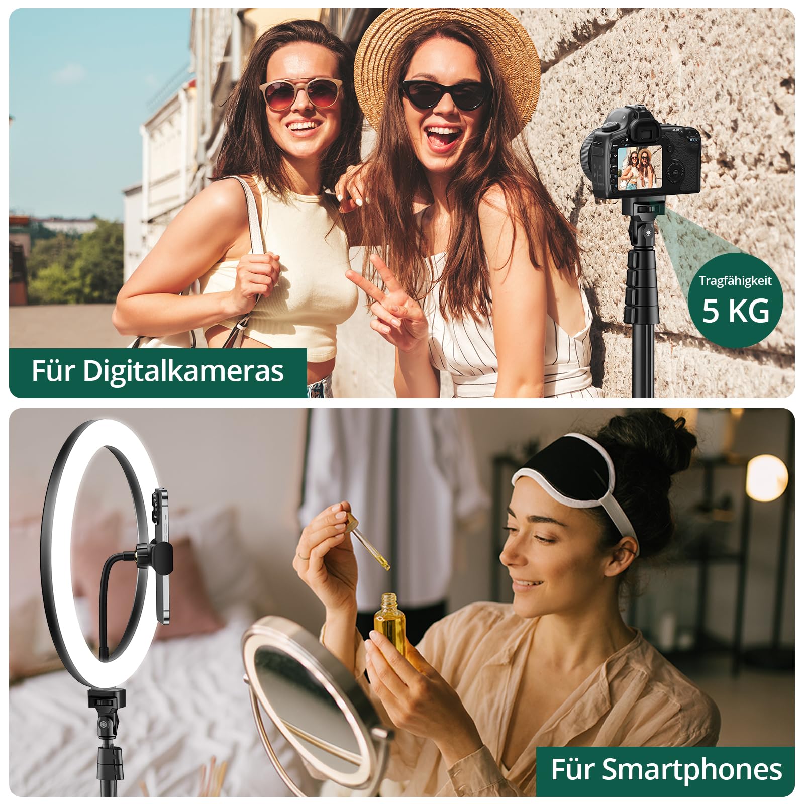 ATUMTEK 12" Selfie-Ringlicht mit 63" Ausziehbarem Stativ, Selfie-Licht mit Handyhalter und Bluetooth-Fernbedienung, Dimmbares LED-Ringlicht für Streaming, TikTok, Zoom, Vlogging, YouTube usw.
