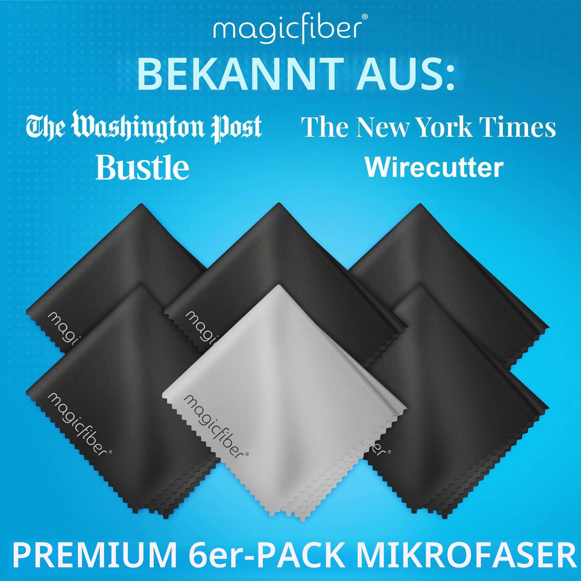 MagicFiber Mikrofaser-Reinigungstücher – für alle LCD-Bildschirme, Tablets, Objektive und andere empfindliche Oberflächen (5 Schwarze und 1 graues, 15,2 x 17,8 cm)