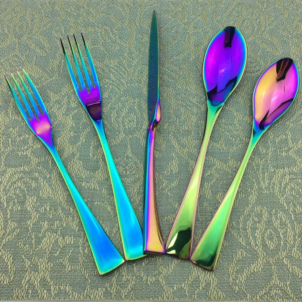Gugrida 20-Piece 18/10 Stainless Steel Luxury Mirror Polished Rainbow Colorful Silverware Flatware Cutlery Set Service for 4 Include Knife Fork Spoon Dessert Fork Salad Spoon Dishwasher Safe
