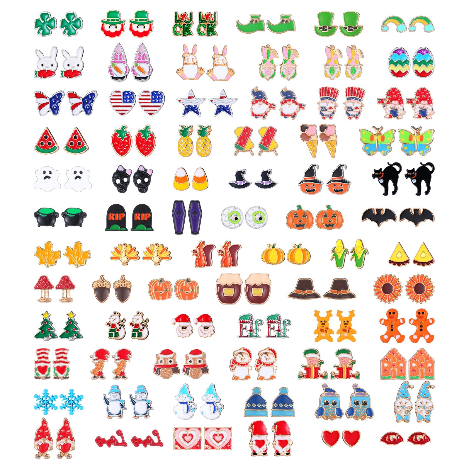 72 Pairs Holiday Earrings Variety Pack St. Patrick's Easter Summer Gifts Holiday Earring Bulk for Women Teacher Party Favors