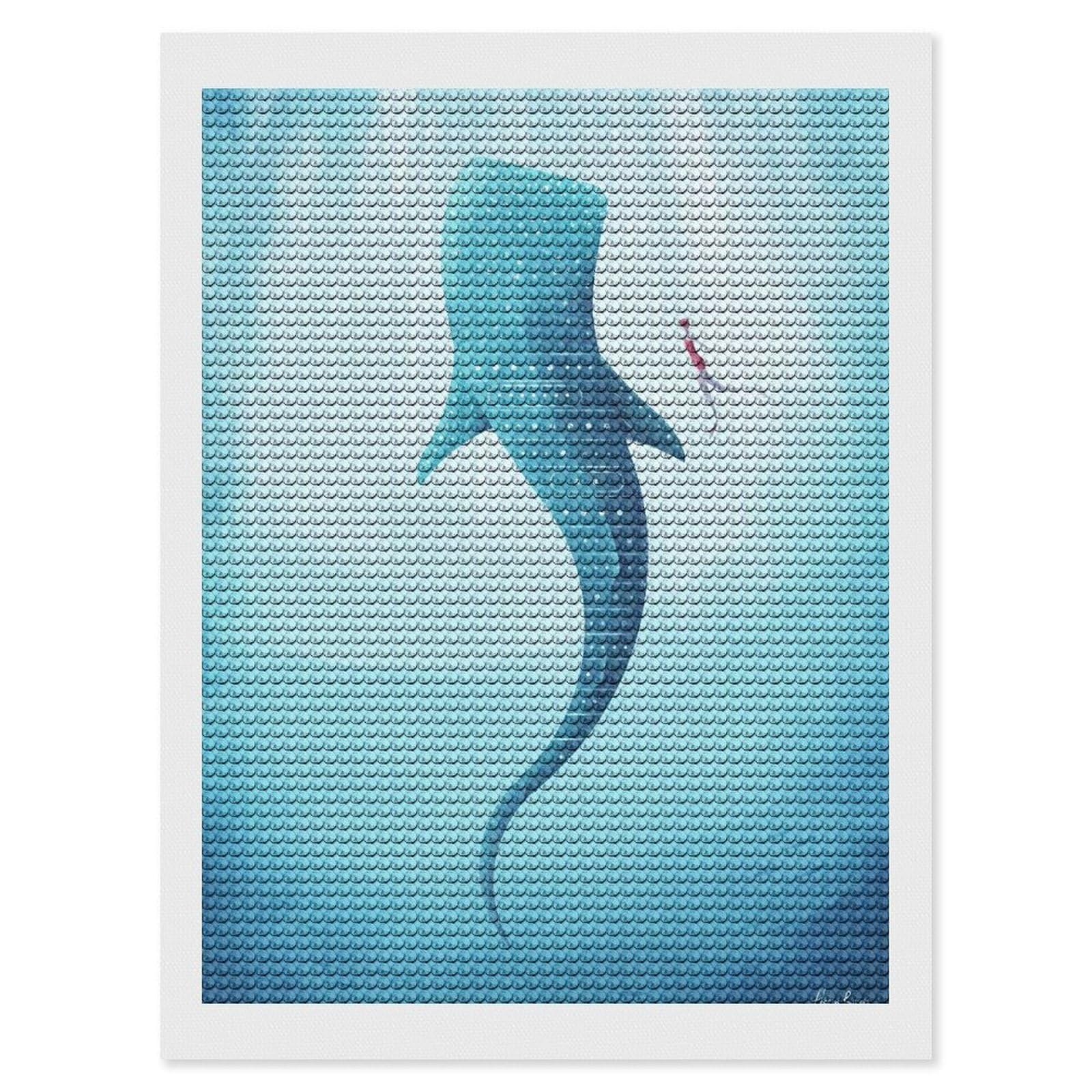 Junmoney Whale Shark(2) Diamond Painting Set 12"x16", Neat Printed Canvas, with Tool Kit, Bedroom Decor, Gift Idea, Complete Accessories