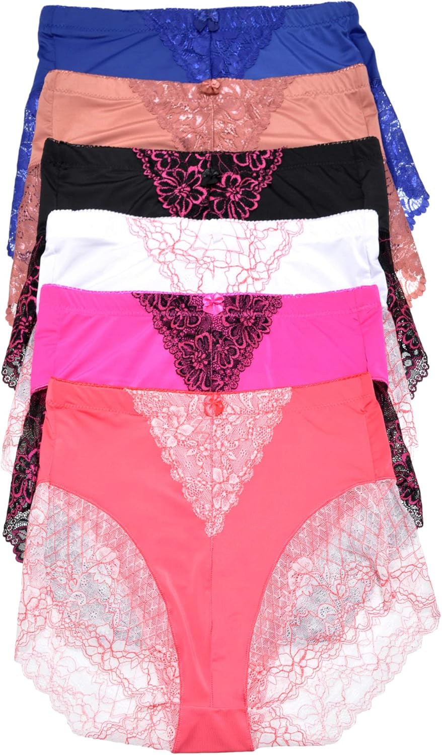 ToBeInStyle Women's 6 Pack High Rise Exquisite Lace Leg Opening Design Briefs