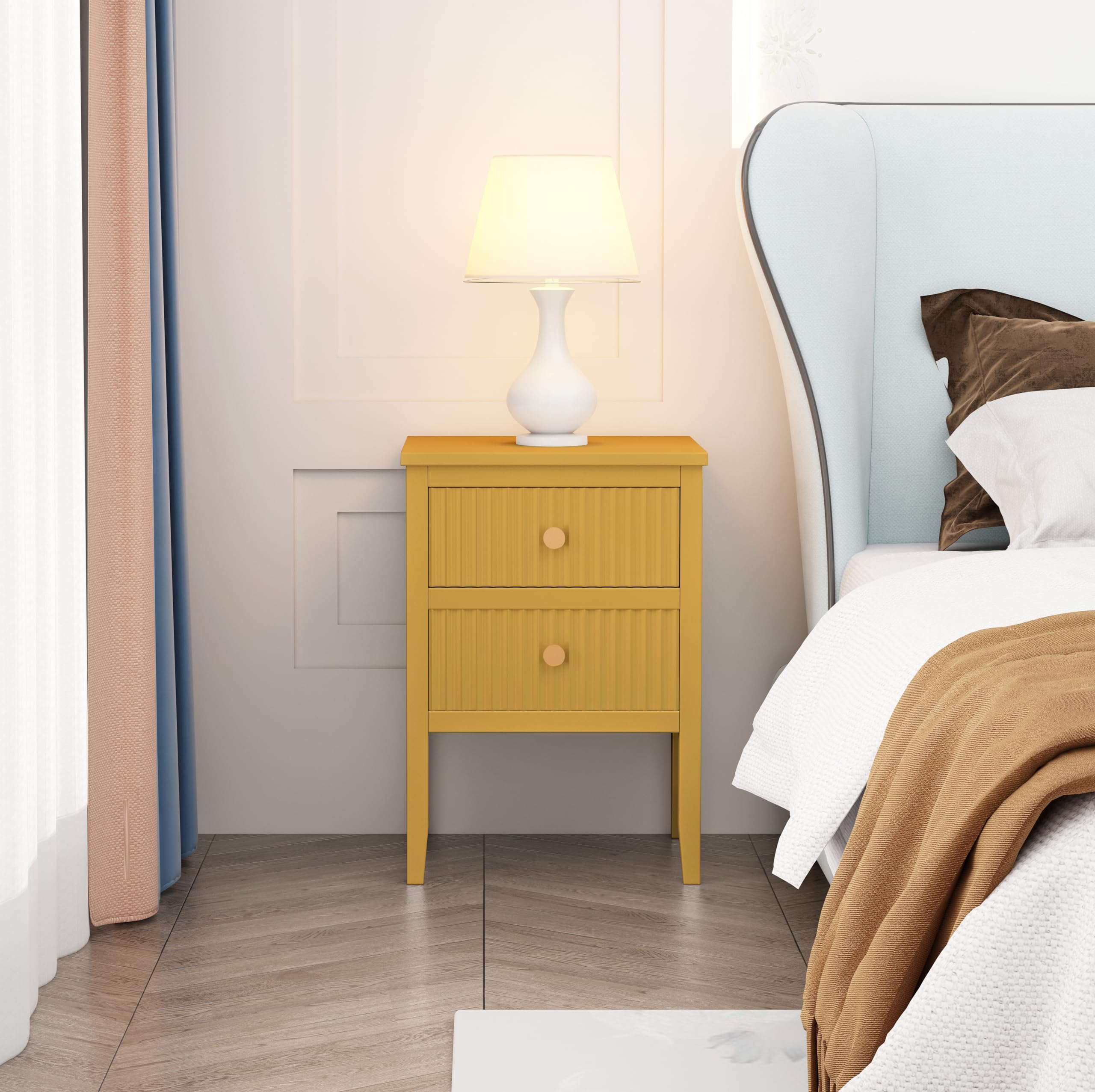 Cabinet Bits Bedside Table, Pine Wood, Yellow, One Size