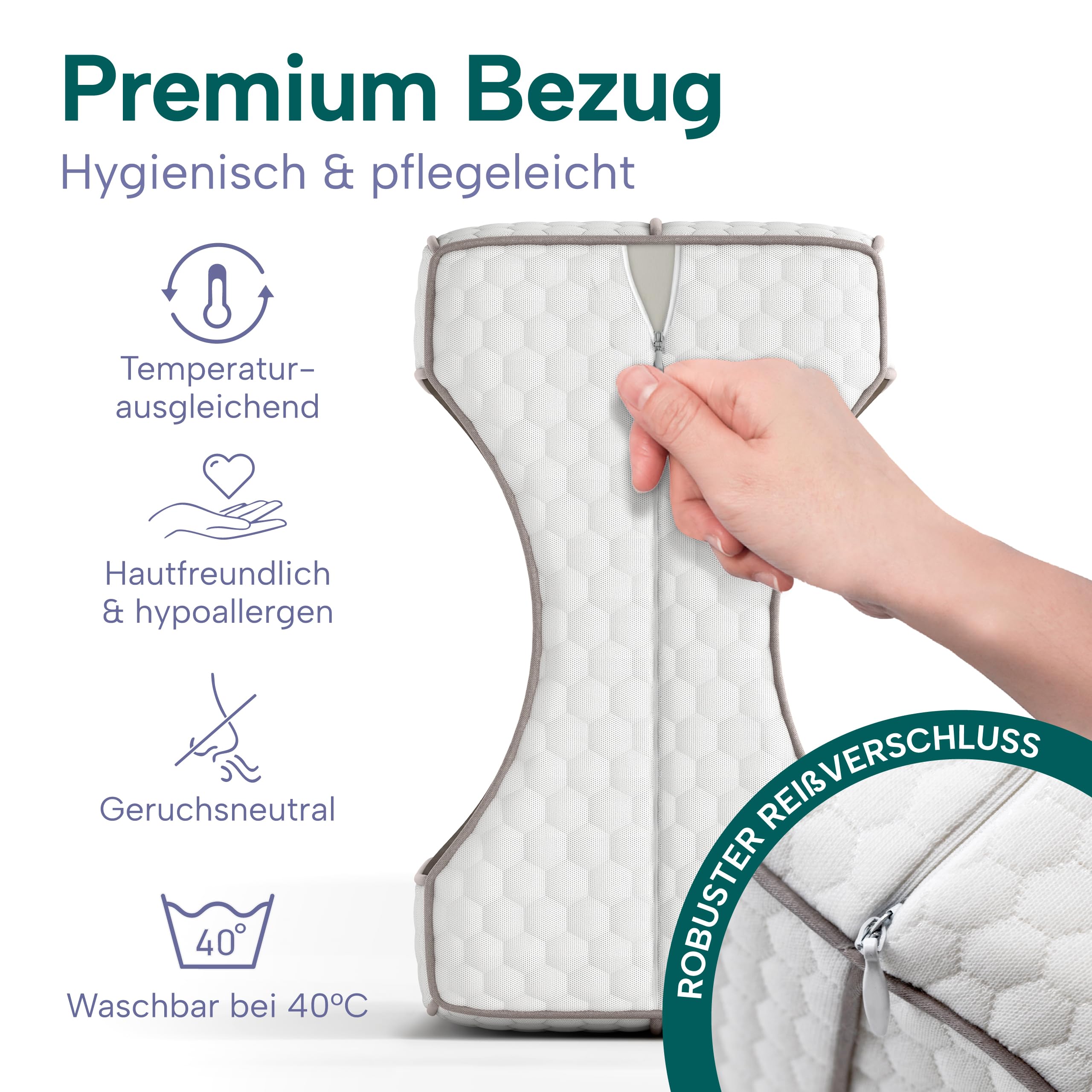 Kniekissen für Seitenschläfer – Orthopädisches Beinkissen medizinisch inspiriert, zur Entlastung von Hüfte, Rücken & Knie | Ergonomisches Memory Foam Kissen mit Anti-Rutsch-Design.