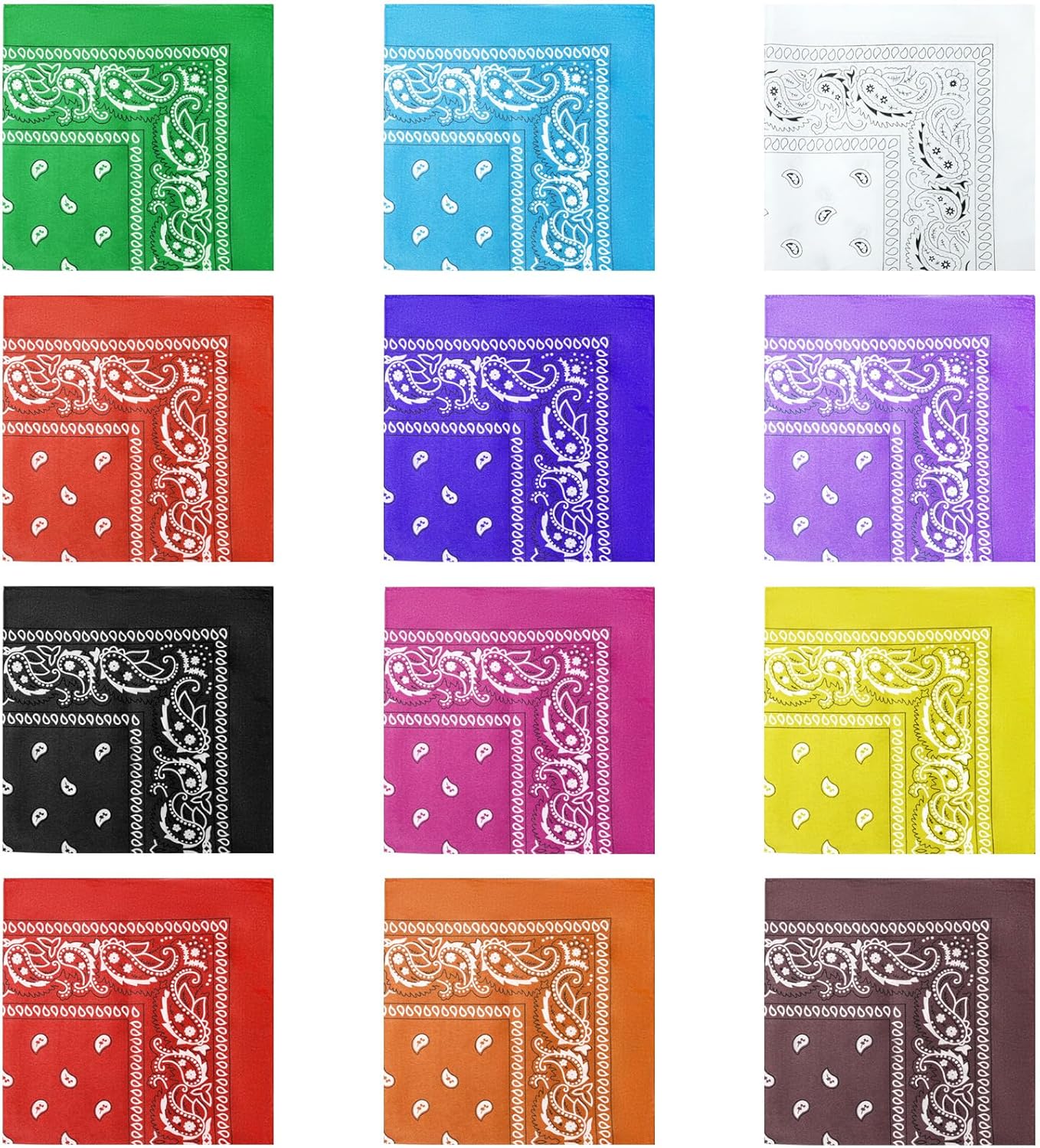 12-Pack Paisley Cotton Bandanas - Multi-Use Square Scarf for Outdoor Activities, Headwear & Fashion Accessories (21x21 Inch)
