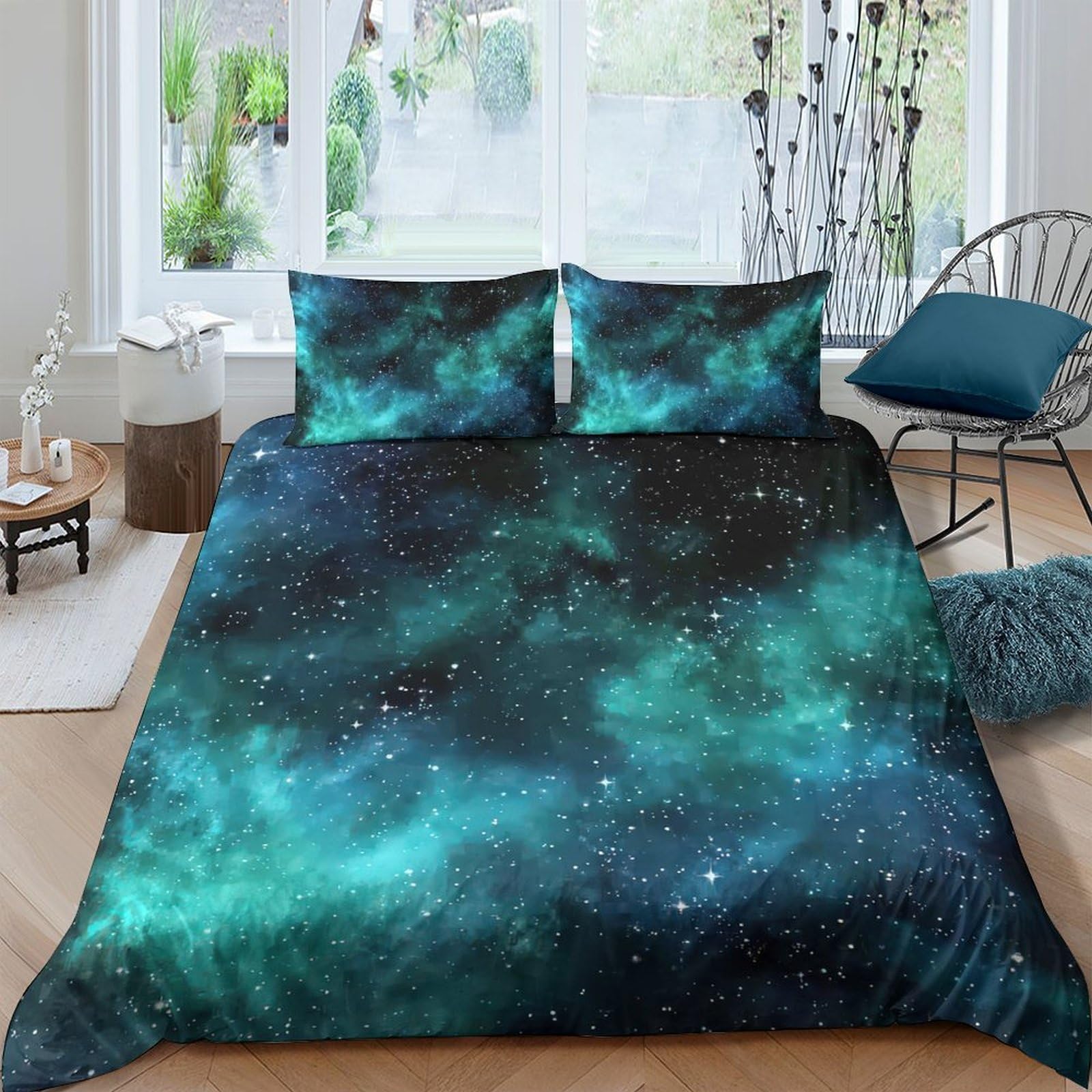 Housse de couette galaxie microfibre parure de lit nébuleuse 3D