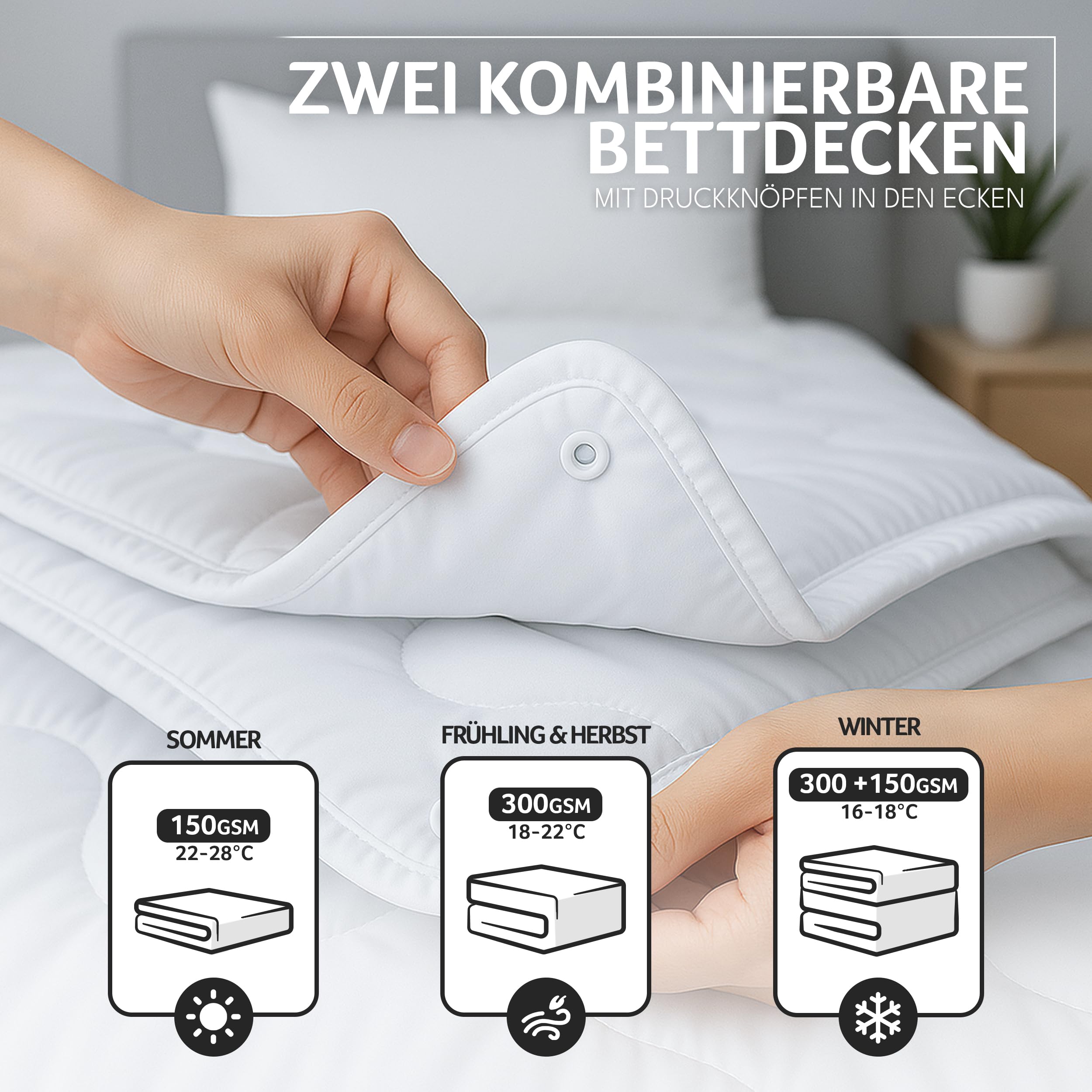 Gentle North Bettdecke 220x200 als Schlafdecke - 4-Jahreszeiten Bettdecke für Allergiker geeignet - Weiche Steppdecke - Besonders Flauschig & waschbar bei 60°