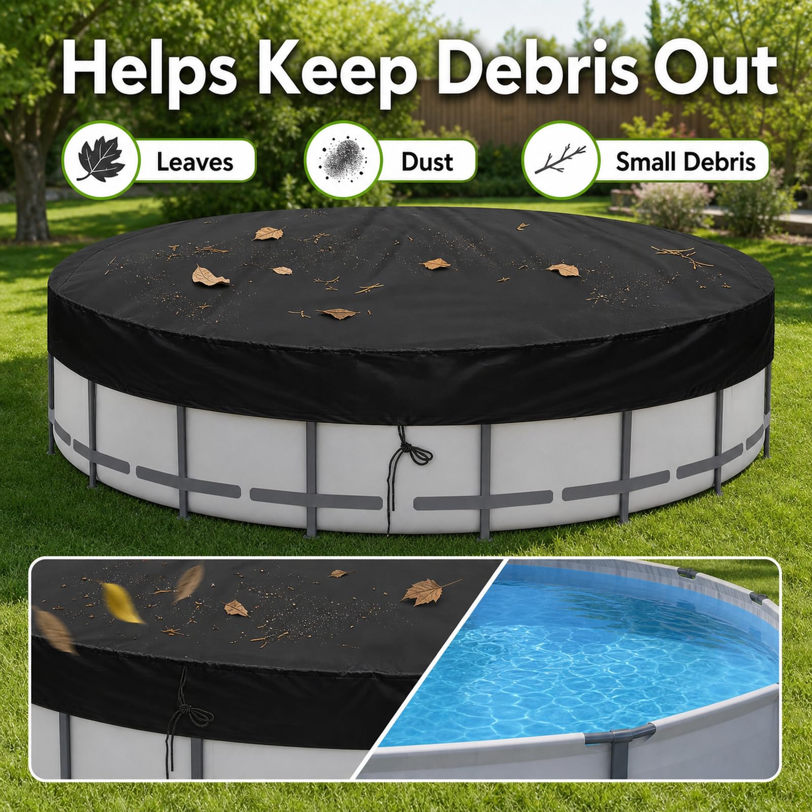 Cubierta de Piscina de Invierno Redonda,Cobertor para Piscinas Desmontables,Fundas Paras Piscinas Plegable,Protección UV,Impermeable,para su Uso en veranos e Invierno