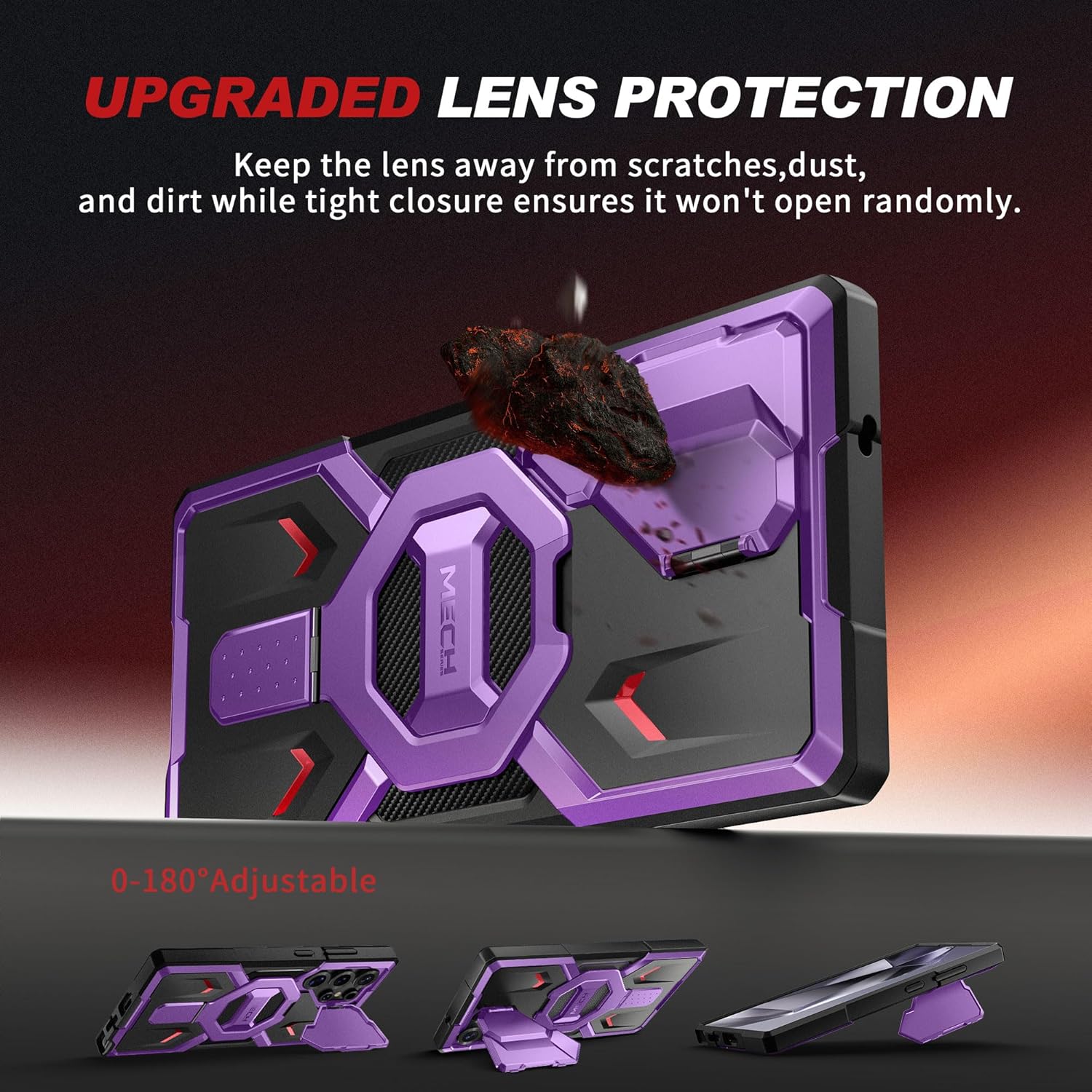 TONGATE for Samsung Galaxy S24 Ultra Case Compatible with MagSafe, [Ring Stand & Camera Cover Kickstand] Drop Shockproof Rugged Protection Phone Case for S24 Ultra with Screen Protector 6.8", Purple