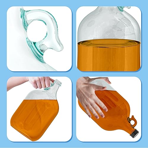 Miniatura 4 de Skywin Tarro de vidrio de 1 galón con tapa, paquete de 2, botella de agua de 1 galón de vidrio con tapa de rosca de 1.496 pulgadas, vidrio de grado