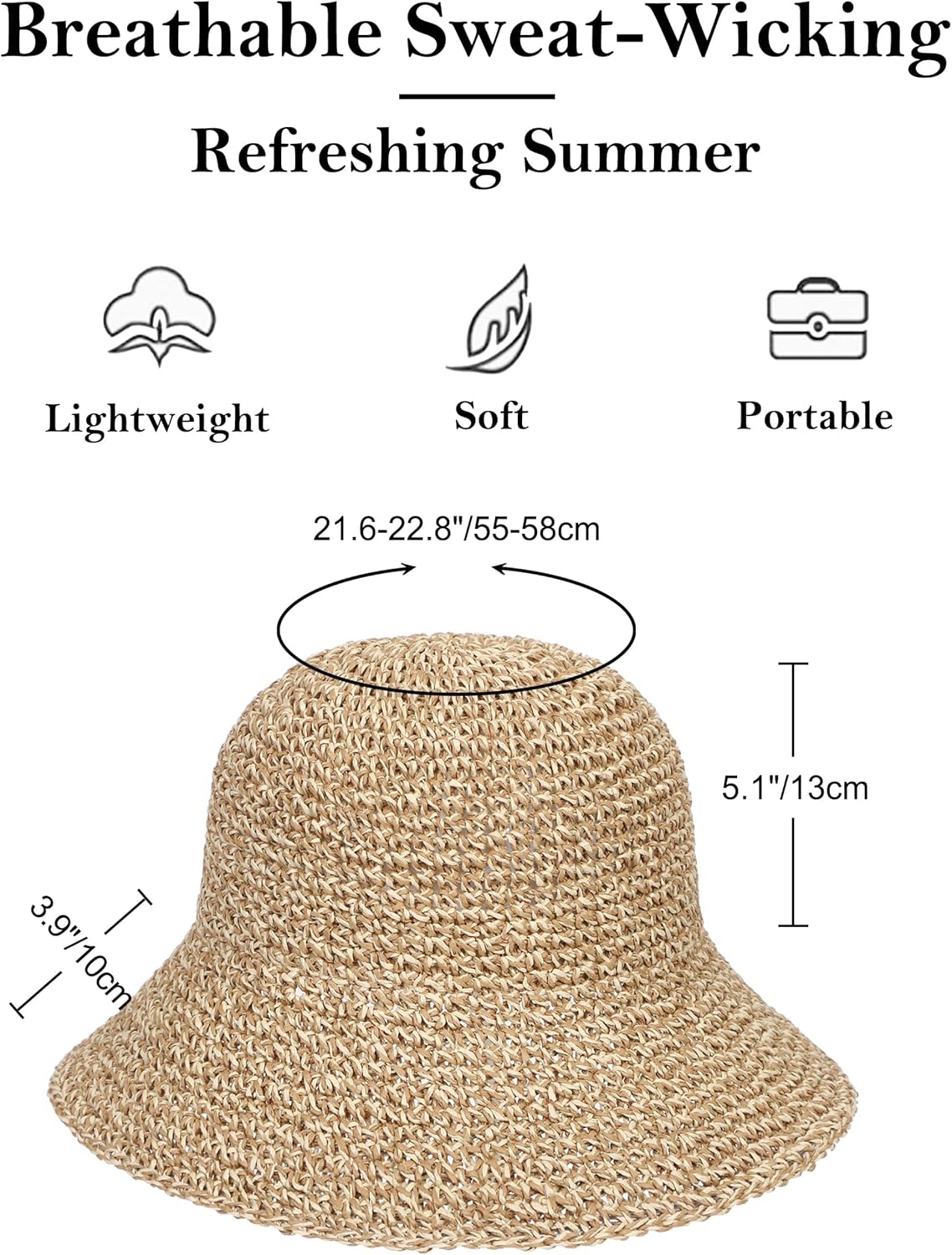 Womens Straw Sun Hat Wide Brim Hand Woven Foldable Beach Bucket Hat for Summer Travel UV Protection UPF 50+ - Image 4