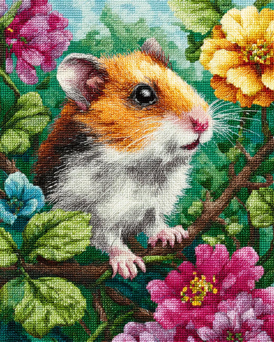 Rkflgew D Iy See Bea Embroidery Kits Mice An Flowers 30X40cm