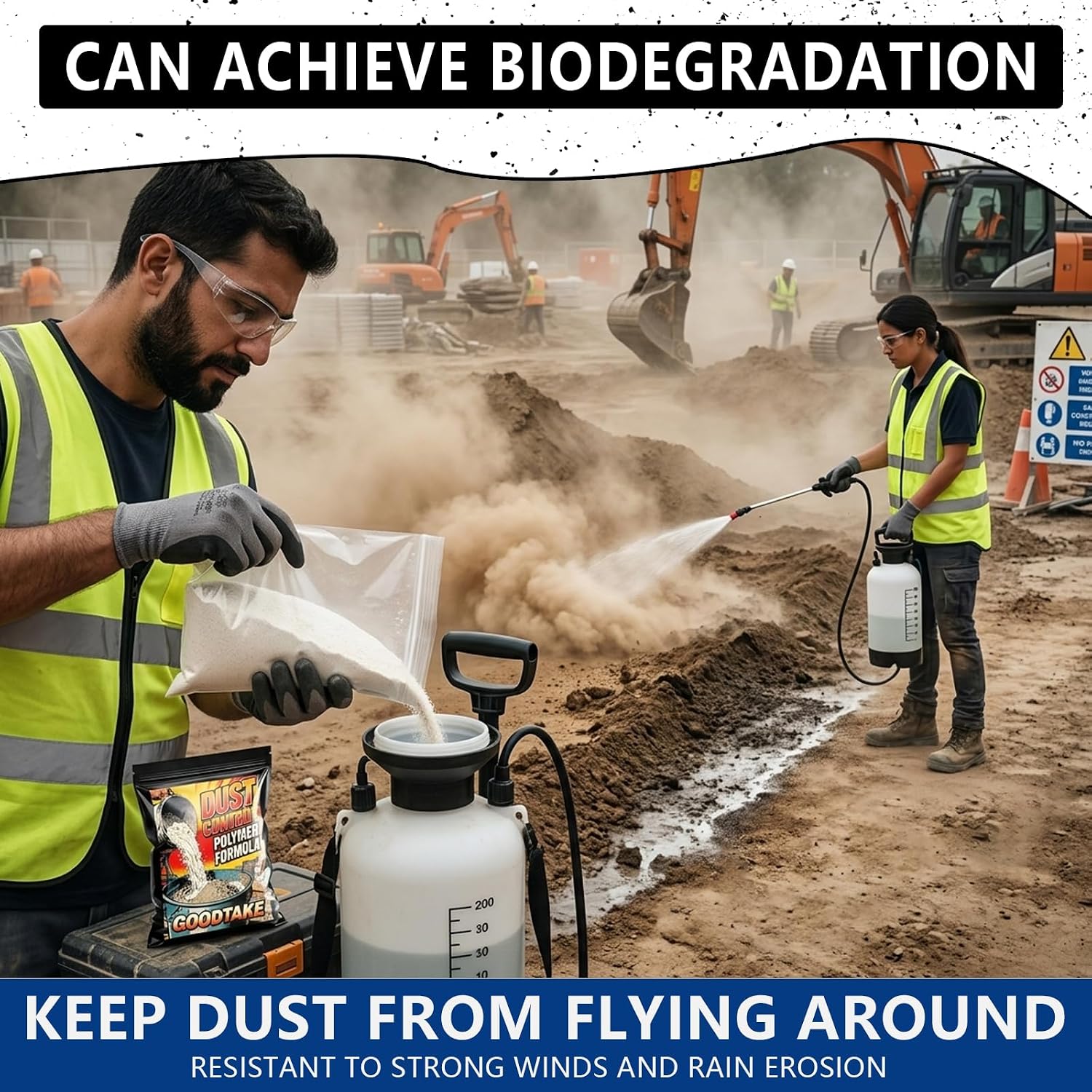 GOODTAKE Dust Control Powder for Construction Sites & Mining Areas - 16oz Eco-Friendly, Non-Toxic Polymer Dust Suppressant, Long Lasting Solution for Haul Roads, Stockpiles & Soil Stabilization