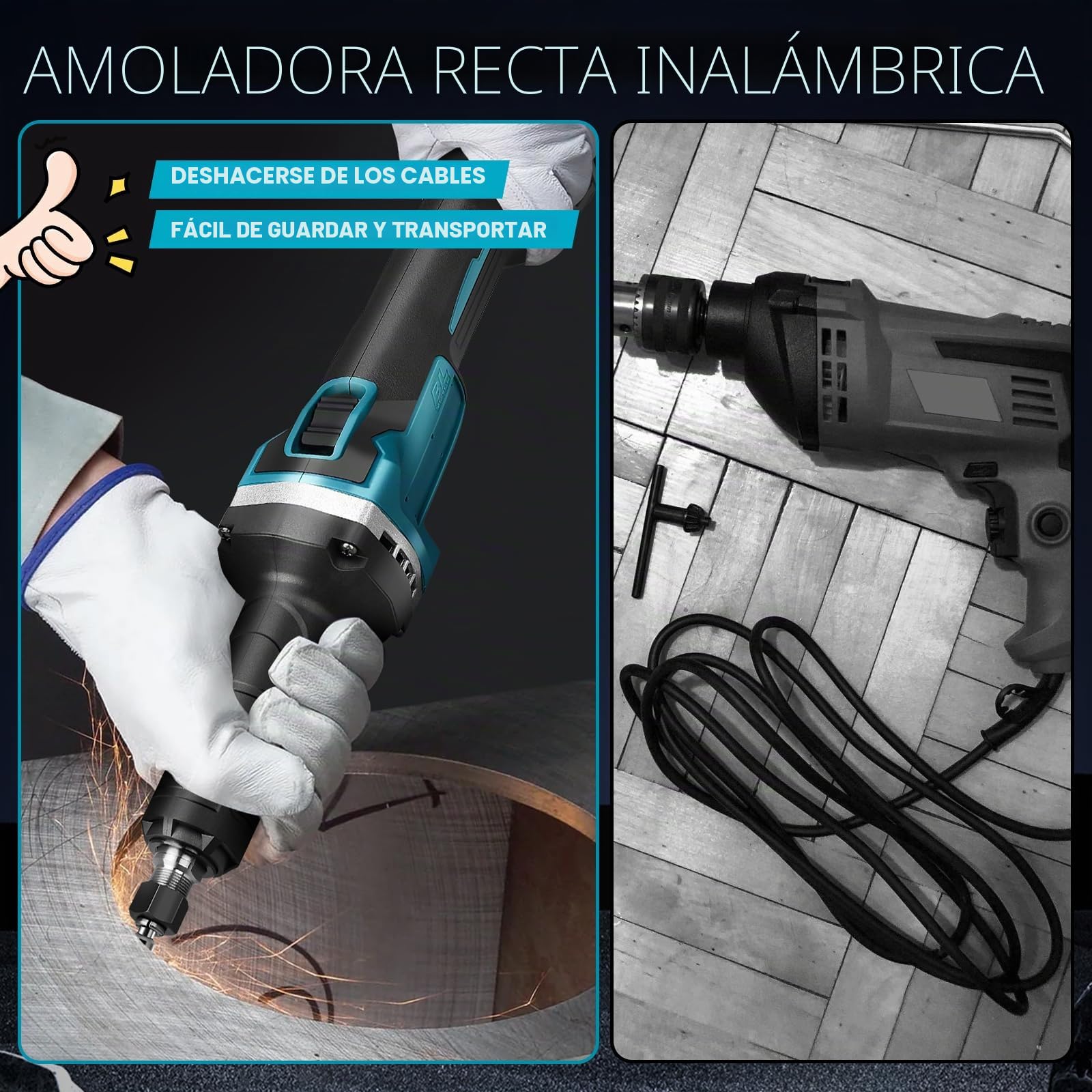 Lijadora recta con batería de 18 V, sin escobillas, portabrocas de 6 mm y 4 velocidades variables (sin batería)