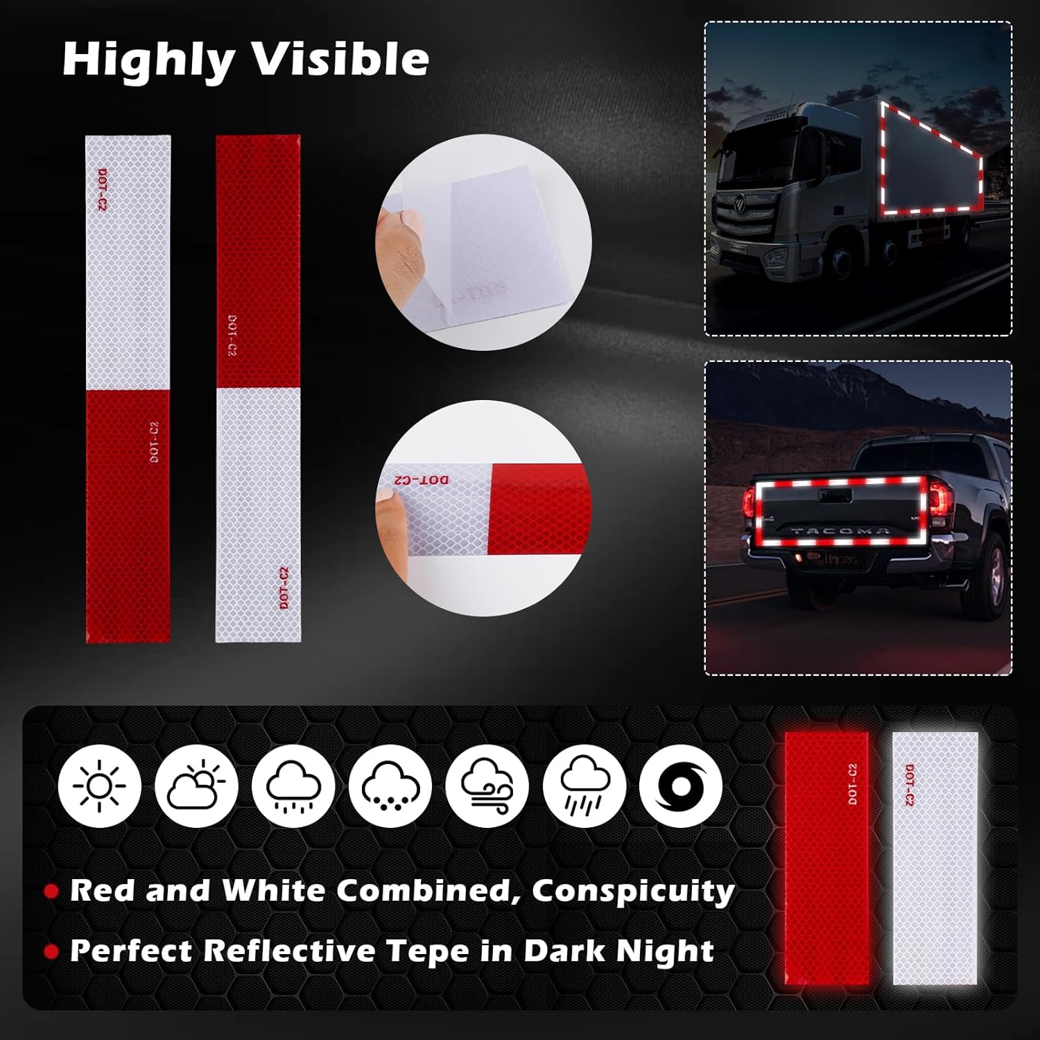 Reflective Tape 2" X 160' Red/White High Intensity DOT-C2 Trailer Reflector Tape Outdoor Waterproof Conspicuity Self-Adhesive Reflectors for Cars, Trucks, Trailers, Boats, Signs (160 FT)