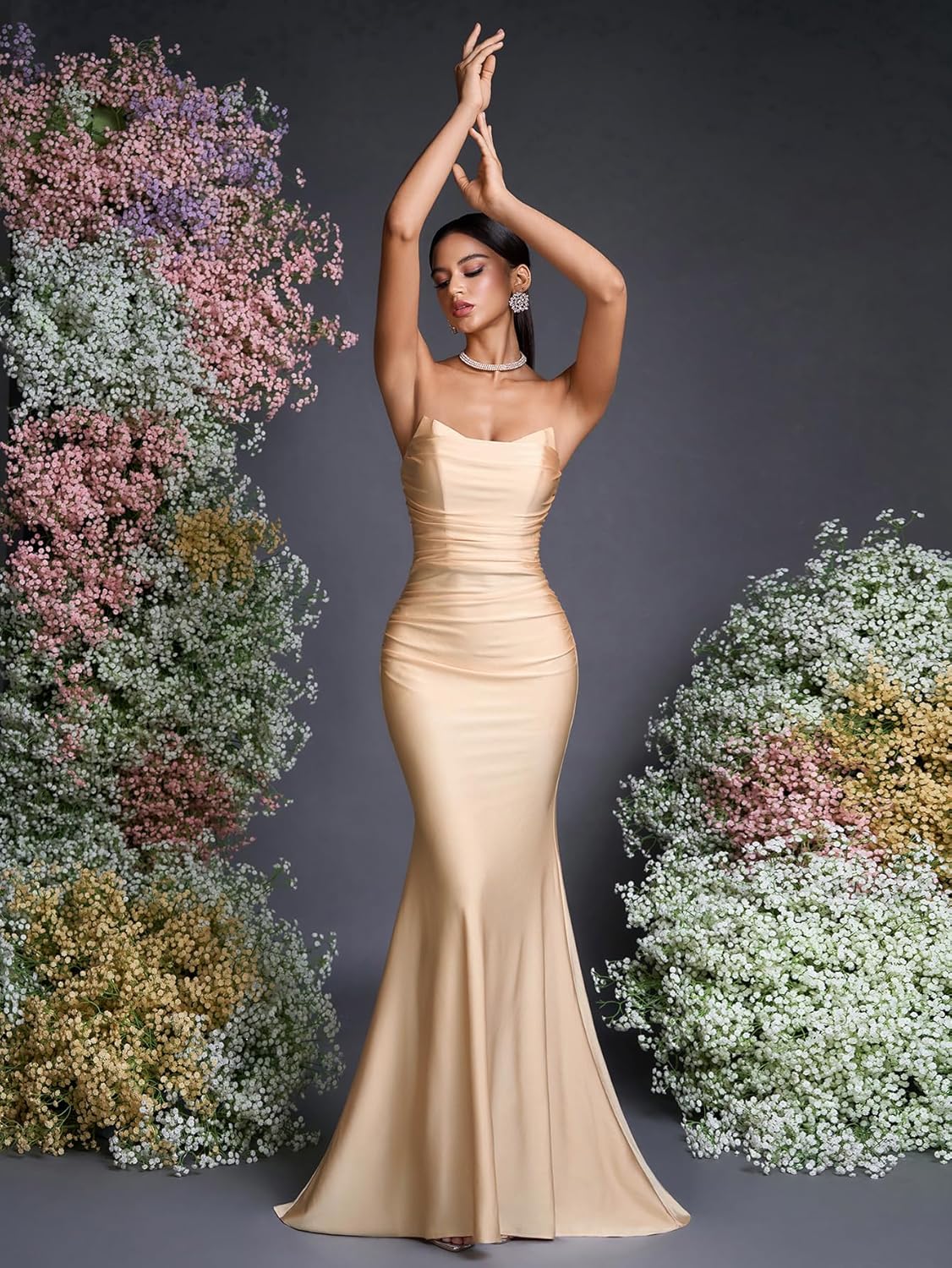 Women's Cocktail Dresses Elegant Black Strapless Slit Mermaid Evening Dresses for Wedding Guest - Image 7