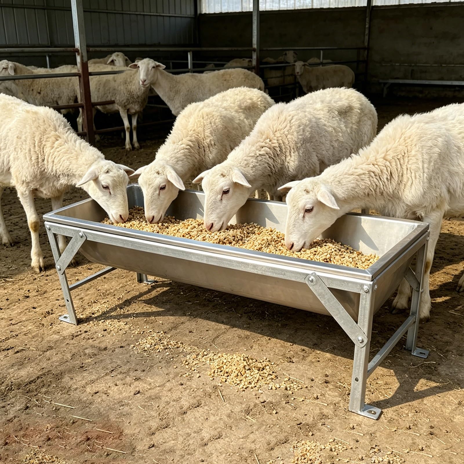 Mangiatoia per capre di grande capacità con staffa, abbeveratoio per animali in acciaio inossidabile ispessito, grande mangiatoia per pecore, bovini
