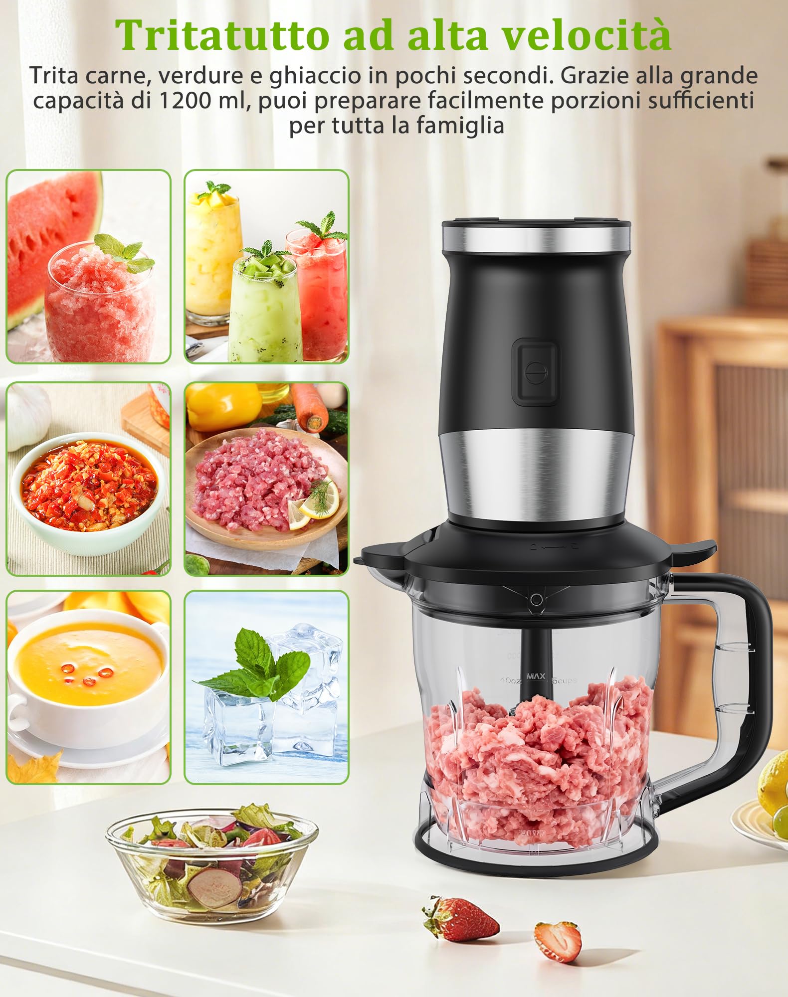 Frullatore, 700W Blender Frullatore Tritatutto Elettrico/Macinino con 570ML Bottiglia, Portatile Frullatore Smoothie per Frutta Verdura Fare Succhi Frullati, Senza BPA