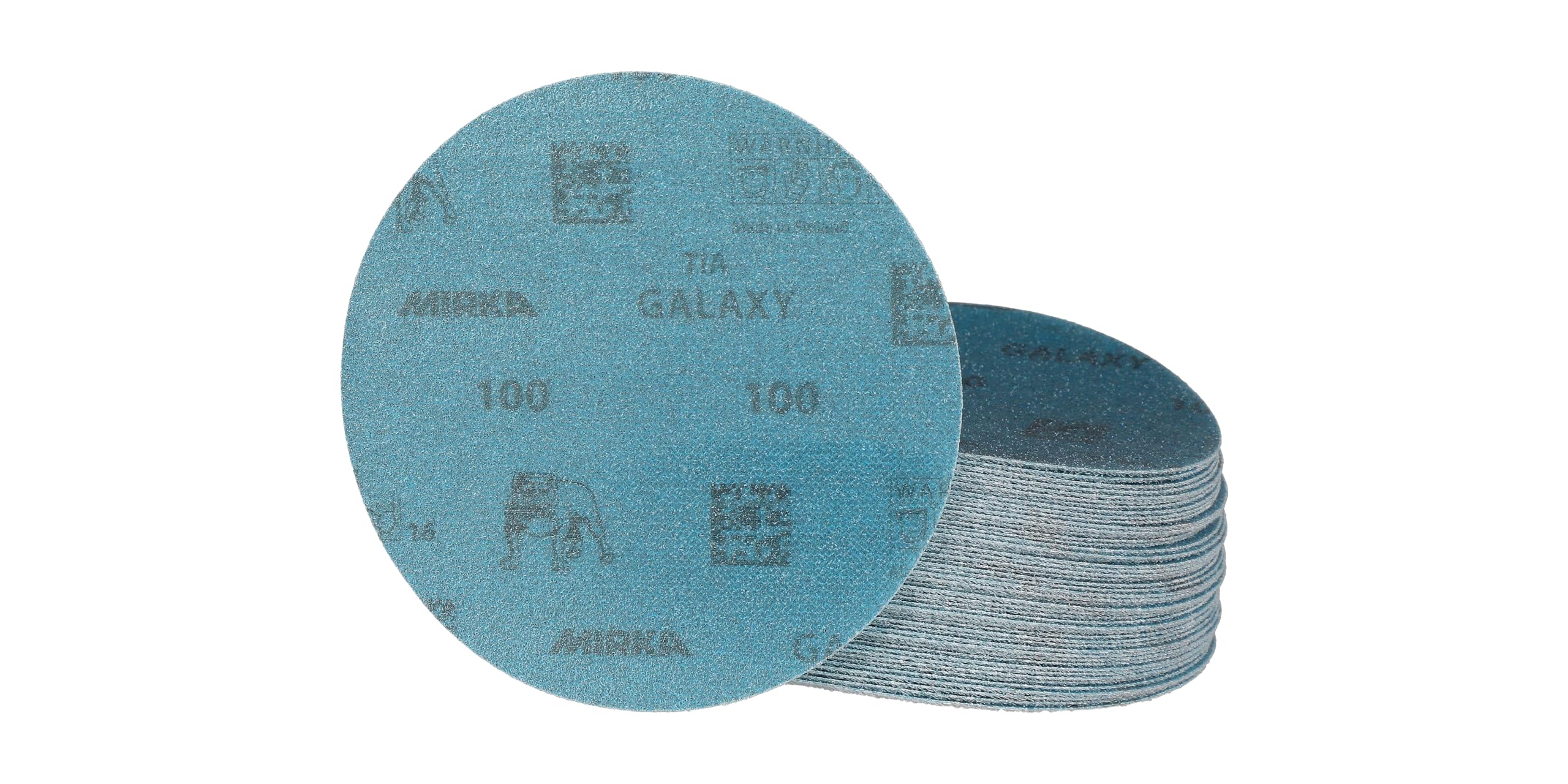 Mirka GalaxySandpaper - Carta abrasiva da 125 mm, grana 100, 50 dischi/confezione, con gancio e anello, abrasiva di alta qualità per resina epossidica, legno, metallo, tecnologia anti-intasamento e
