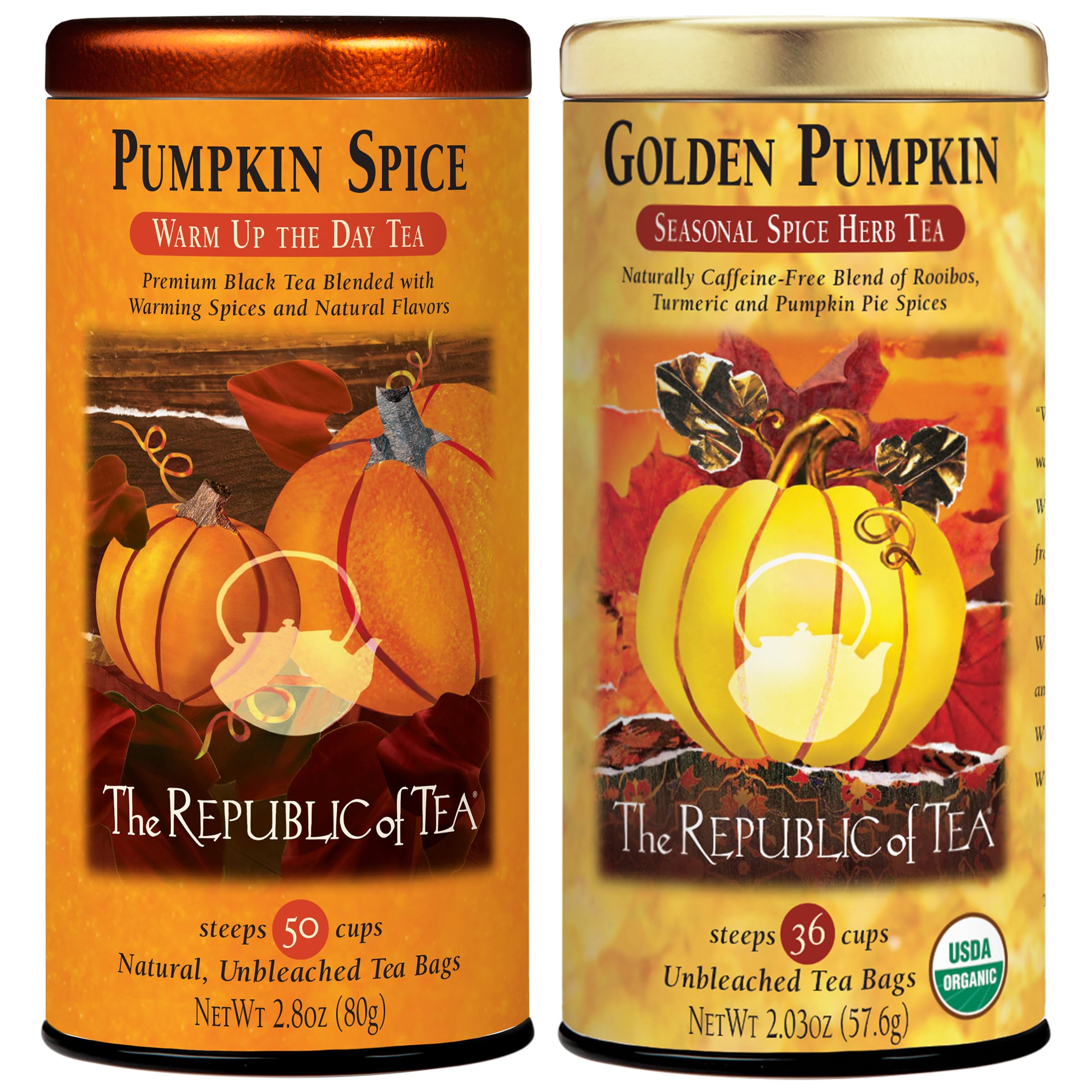 The Republic of TeaLimited-Edition Fall Pumpkin Teas - Pumpkin Spice and Golden Pumpkin Tea Bundle – 50 and 36 Count Tea Bags