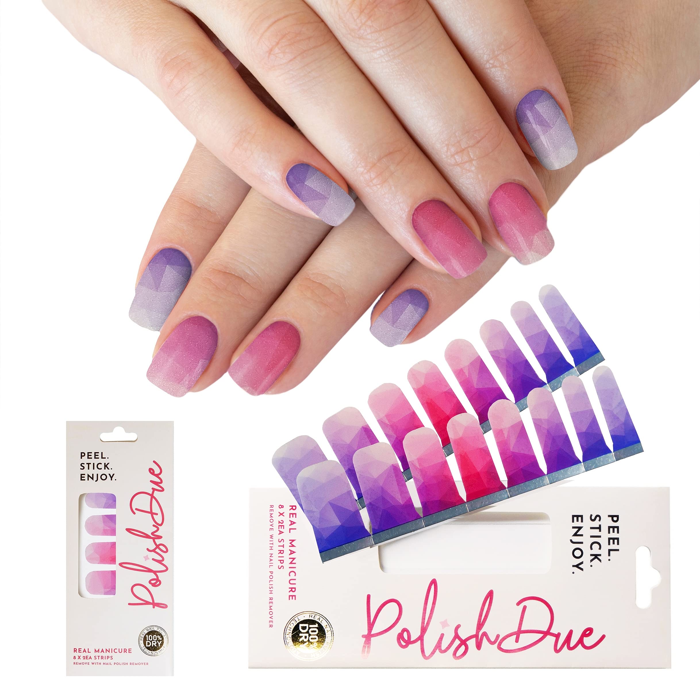 Polish Due nails | Stretchable Real Nail Polish Strips| Gloss Solid Color, Ombre , French, Pattern, Glitter Finish 16Pcs | Incudes Nail Wipe, Nail File, Instructional Brochure 16Pcs( (Sunrise, Sunset)