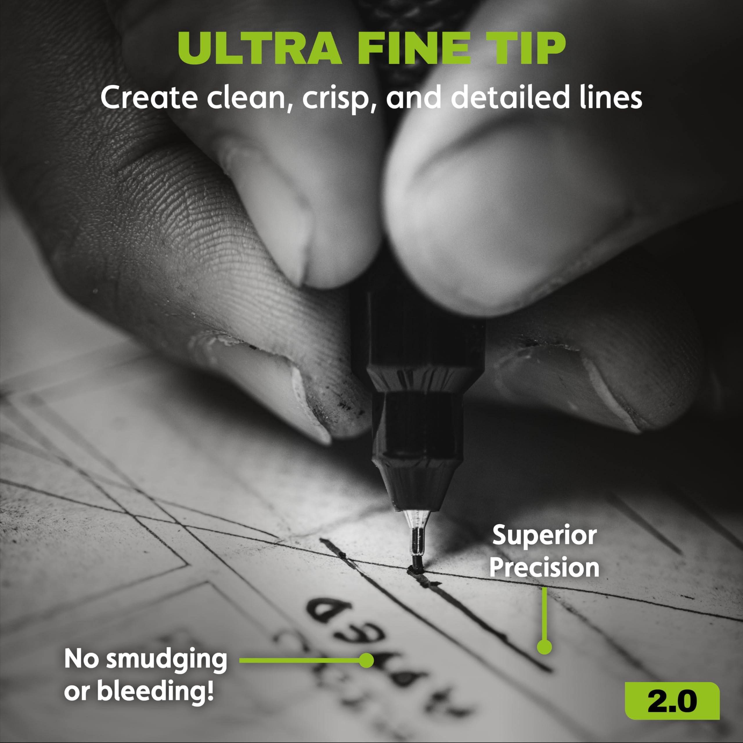 Tracer 2.0 Ultra Fine Tip Black Permanent Marker Pens x 36-100hr Cap-off time, Fast-drying Black Marker Pens x 36