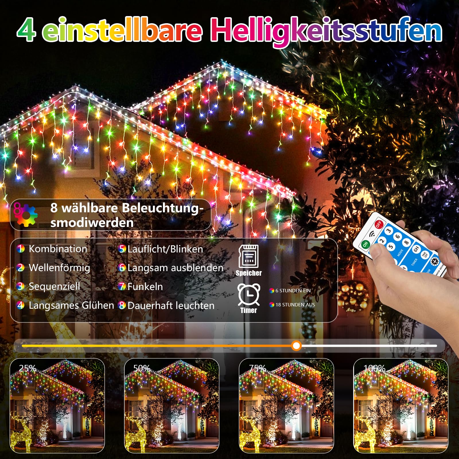 800LED Eisregen Lichterkette, 25+5M Erweiterbar Weihnachtsbeleuchtung Lichtervorhang mit IP65 Wasserdicht, 8 Modi Stecker, Timer, Memory-Funktion für Innen Außen Weihnachten Deko Dach Balkon
