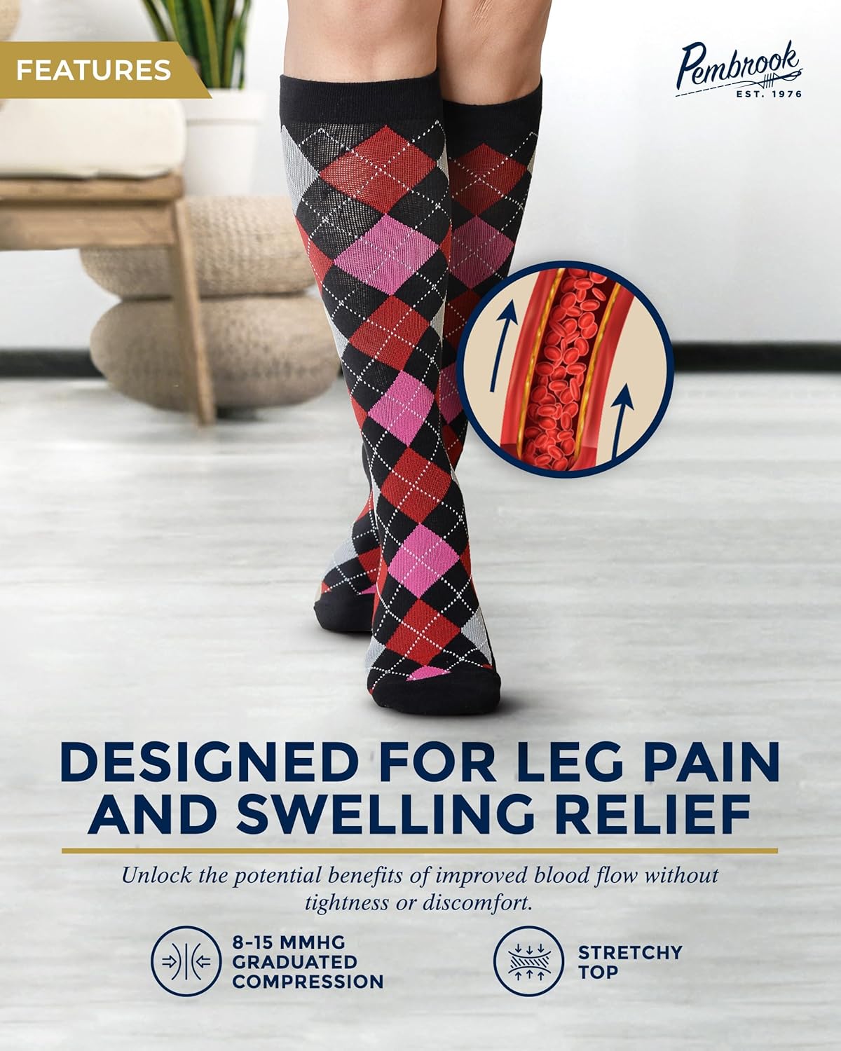 Pembrook Light Compression Socks for Women - 6 Pairs | 8-15 mmHg Cotton Compression Socks Women | Circulation Support - Image 3