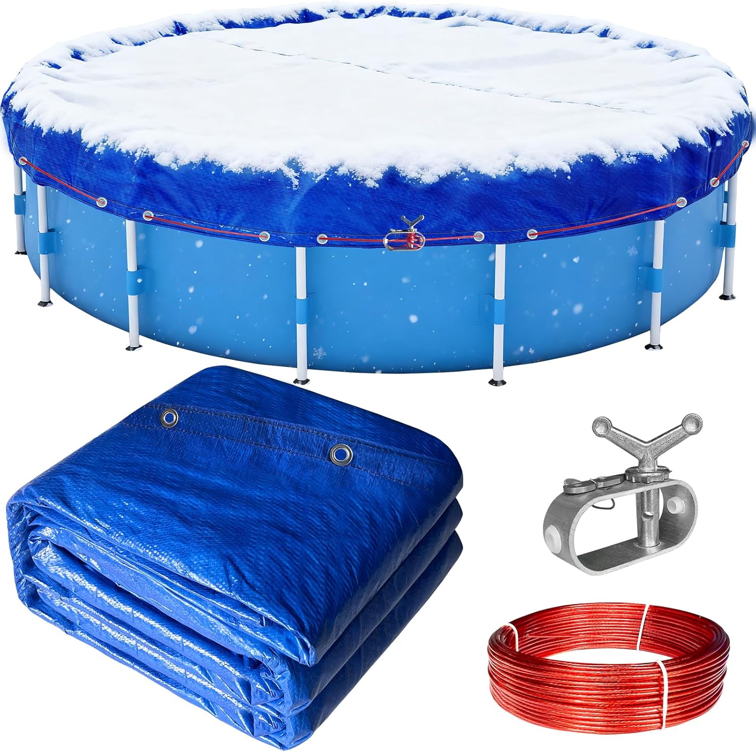 Round Winter Pool Cover Waterproof Anti-Puncture Above Ground Pool Cover Swimming Pool Cover with Winch & Cable Keeps Out Debris, Cold and UV Resistant Pet House Tent Under The tarp (10FT)