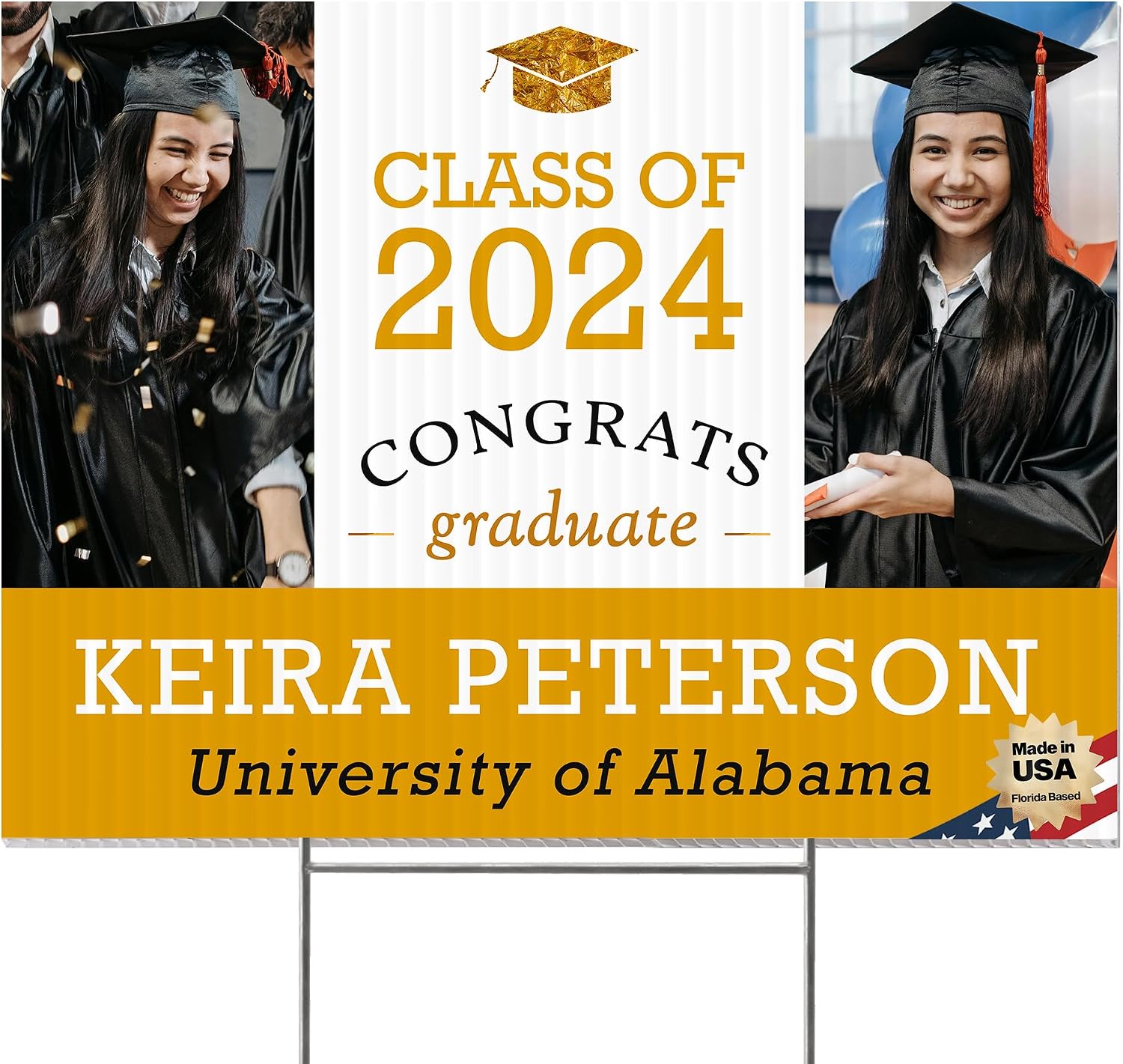 24"x18" Personalized 2024 Graduation Yard Sign, Custom Graduation Sign with Photo Print and Text, Class of 2024 Graduation and Congratulation Decorations, Corrugated Yard Signs C (Design 4)