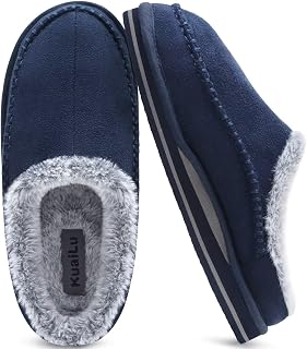 KuaiLu Mens Slippers Orthopedic Arch Support Suede Fluff Plush Home Shoes