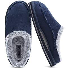 KuaiLu Mens Clog Slippers with Arch Support Suede Faux Fur Memory Foam Warm House Shoes Comfortable Slip-on Mans