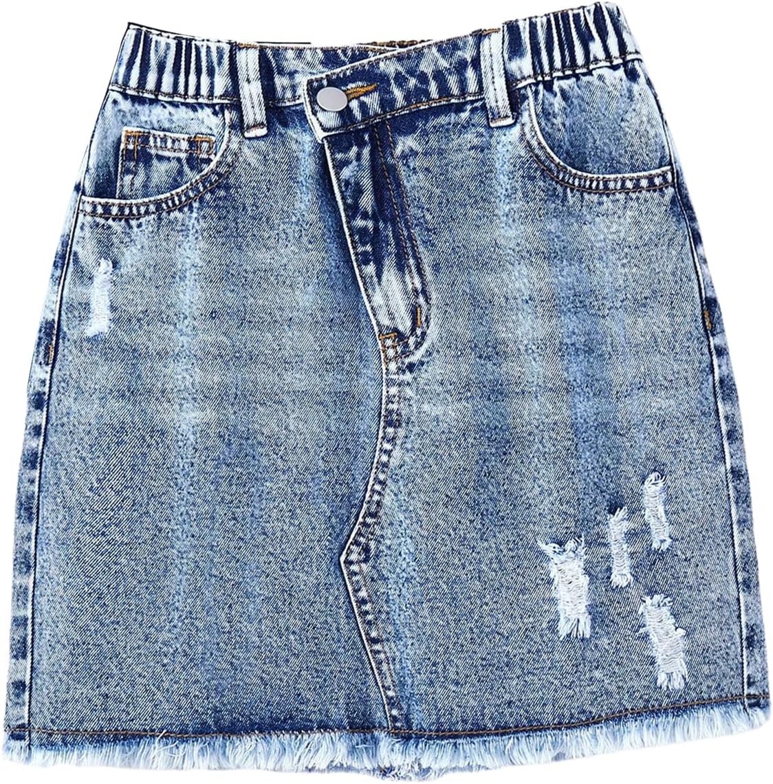 Floerns Girl's Ripped Denim Skirt Elastic Waist Frayed Hem Casual Jean Skirts