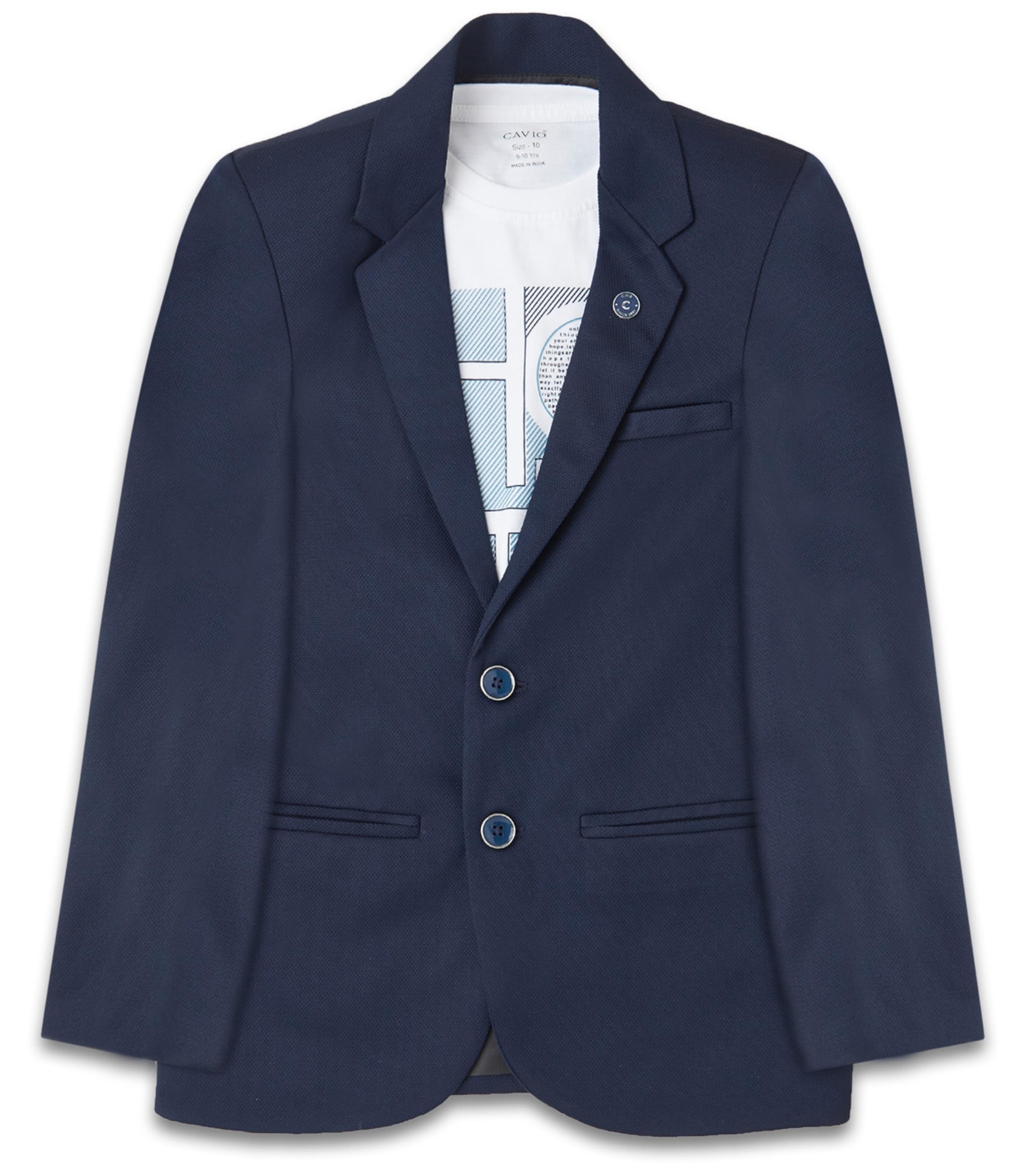CAVIO Boys Navy Regular Fit Printed Cotton Blazer and T-Shirt
