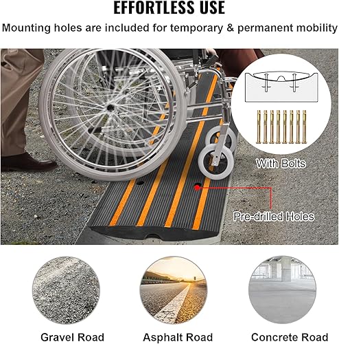 Miniatura 8 de VEVOR Rampa de goma para bordillos de entrada, 1 paquete, rampa de coche de alta capacidad de 33069 libras, rampa de puente de cubierta de cable de
