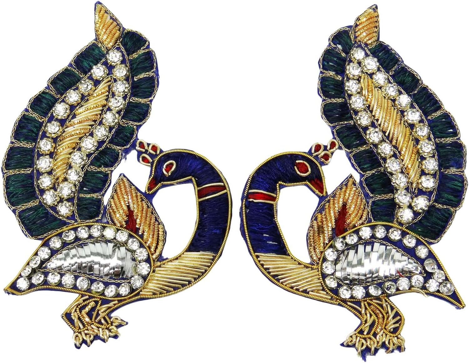 Knitwit Beaded Peacock Patch Appliques Indian Multicolour Appliques Sewing Craft 1 Pair