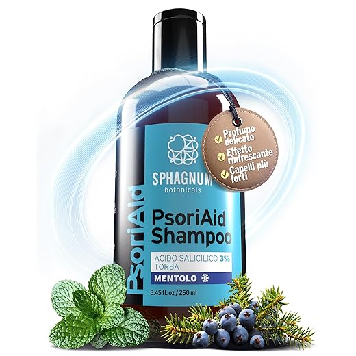 Sphagnum Botanicals Shampoo per Psoriasi con Acido Salicilico - Formula con torba e mentolo per lenire il cuoio capelluto pruriginoso, squamoso e rosso e rinforzare i capelli. 250 ml