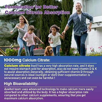 duwhot Calcium Citrate Gummies, Chewable Calcium Citrate 1000mg For Bone, Muscle & Immune Support, High Absorption Calcium Supplements for Women & Men, Kids, Blueberry Flavor,Vegan, Organic, 120 Chews