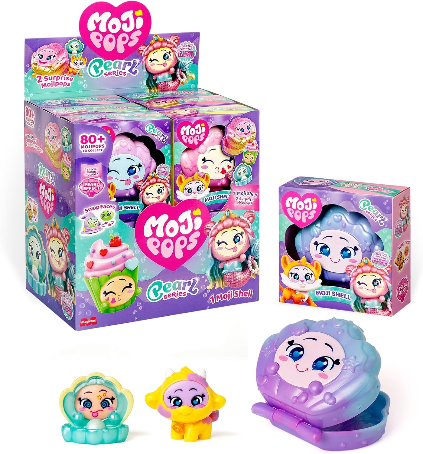 Pearl Series Mojishell Collection Box with 2 Surprise Moji Pops with Reversible Faces (1 with Pearl Effect), Surprise Colour in 6 Different Colours
