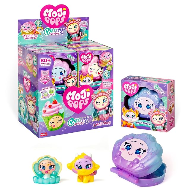 MOJI POPS Pearl Series – Mojishell – pudełko kolekcjonerskie z 2 mojipopami z dwustronnymi buźkami (1 z efektem perłowym). Niespodzianka w 6 różnych kolorach.