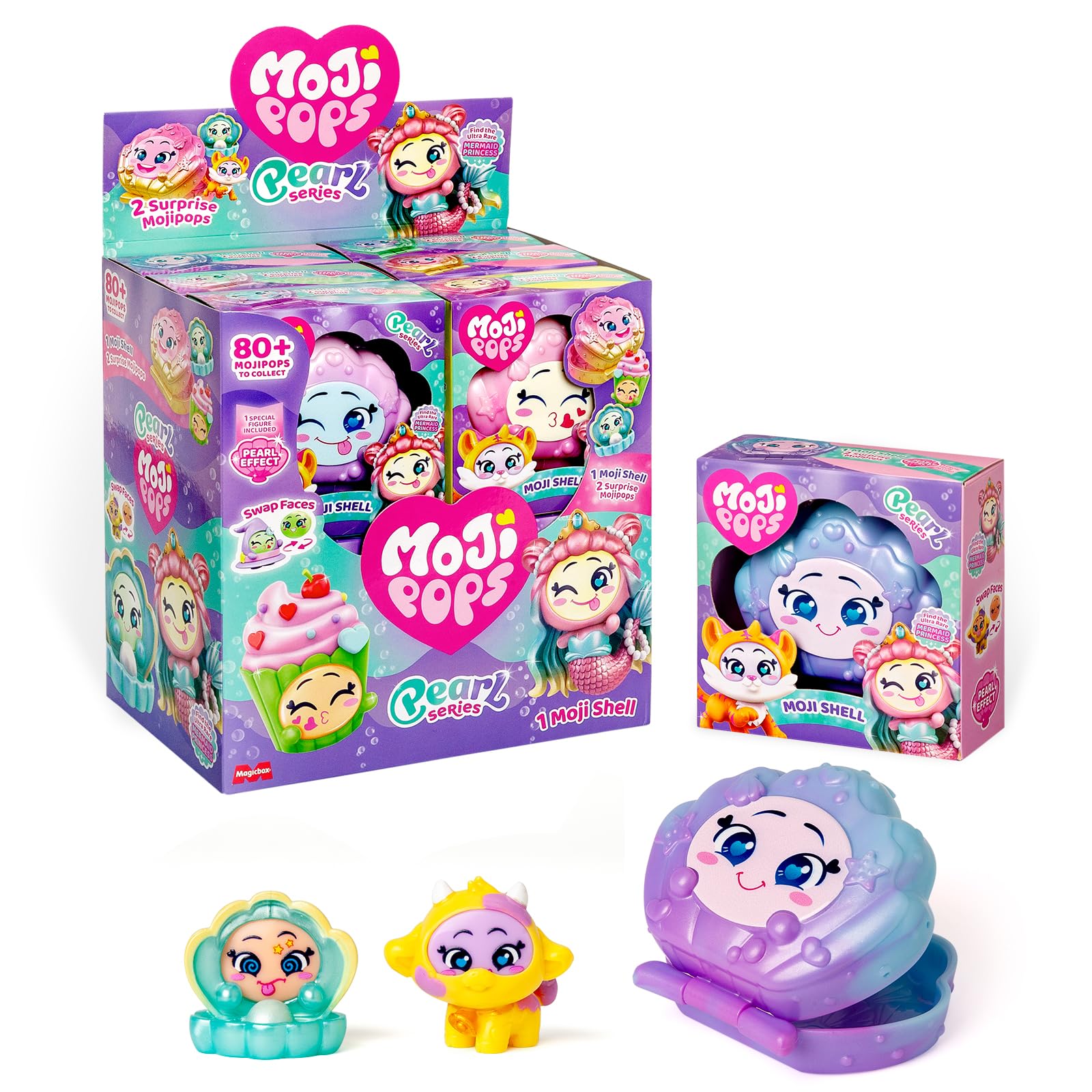 MOJI POPS Pearl Series Mojishell Collection Box with 2 Surprise Moji Pops with Reversible Faces (1 with Pearl Effect), Surprise Colour in 6 Different Colours