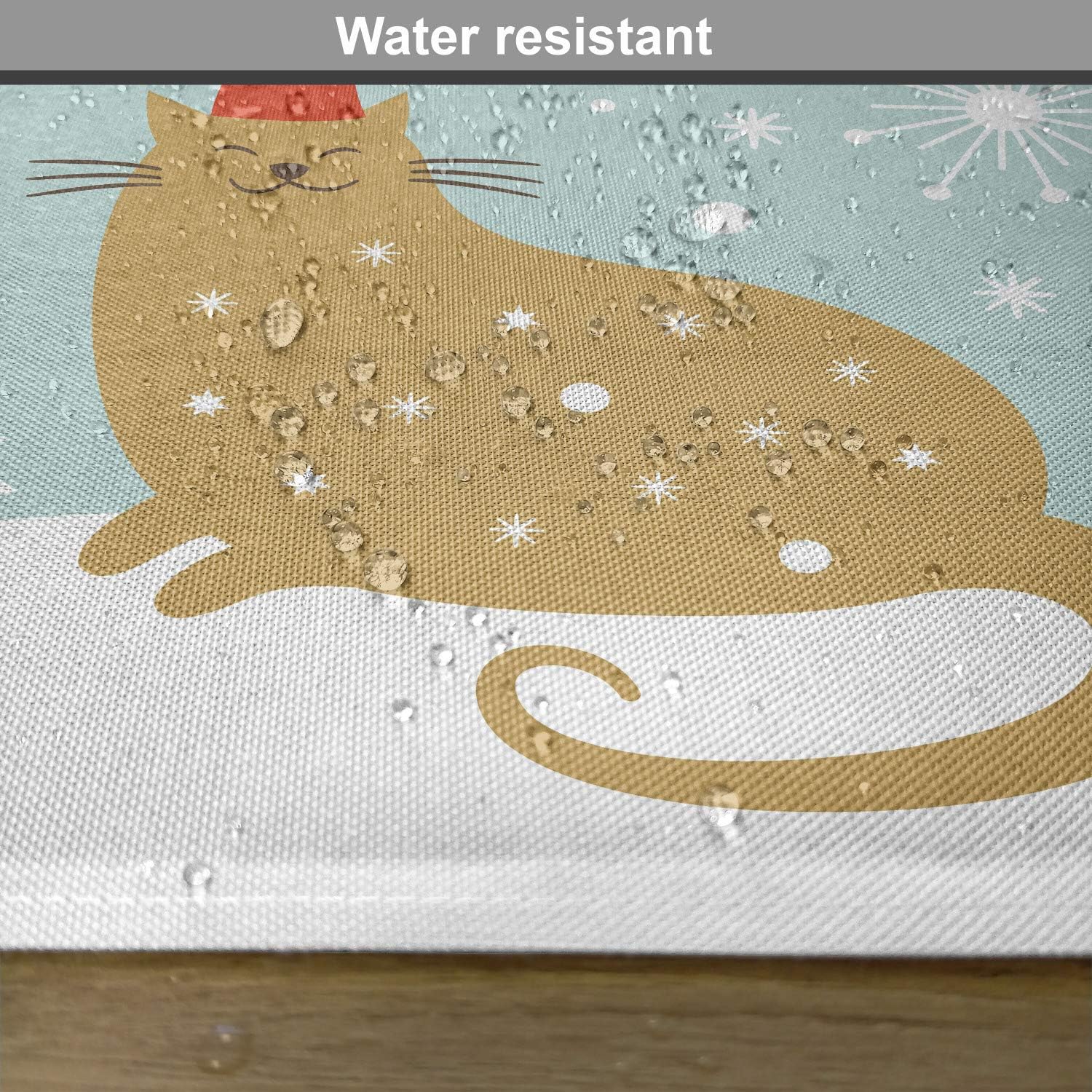 Lunarable Christmas Place Mats Set of 4, Let It Snow Words Kitty Cat Santa Claus Hat Cold Season Graphic, Washable Fabric Placemats for Dining Table, Standard Size, Seafoam Sand Brown White