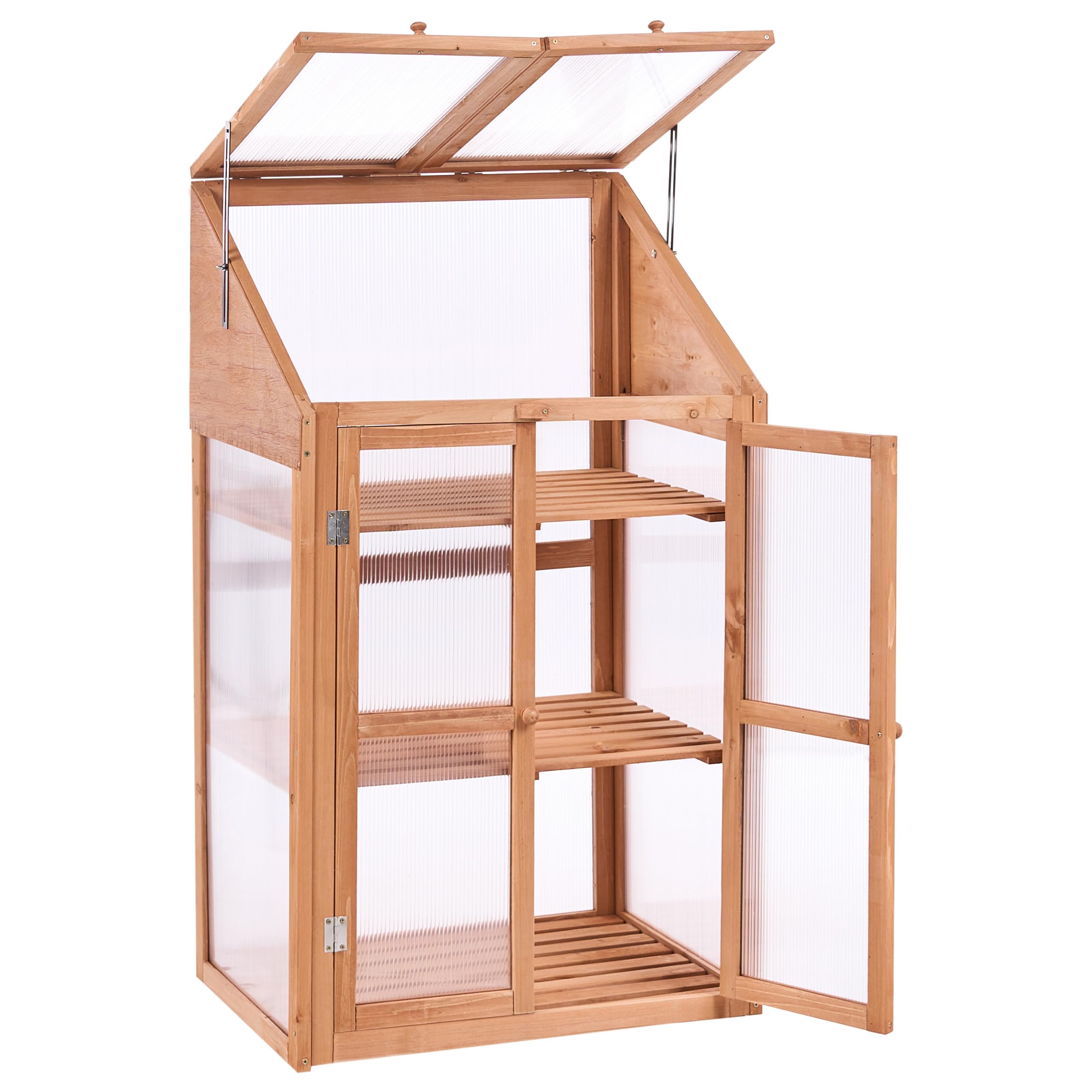 Serre de Balcon en Bois à 3 Niveaux avec Double Porte et Panneau Transparent Meuble de Jardin Marron Clair Volvera